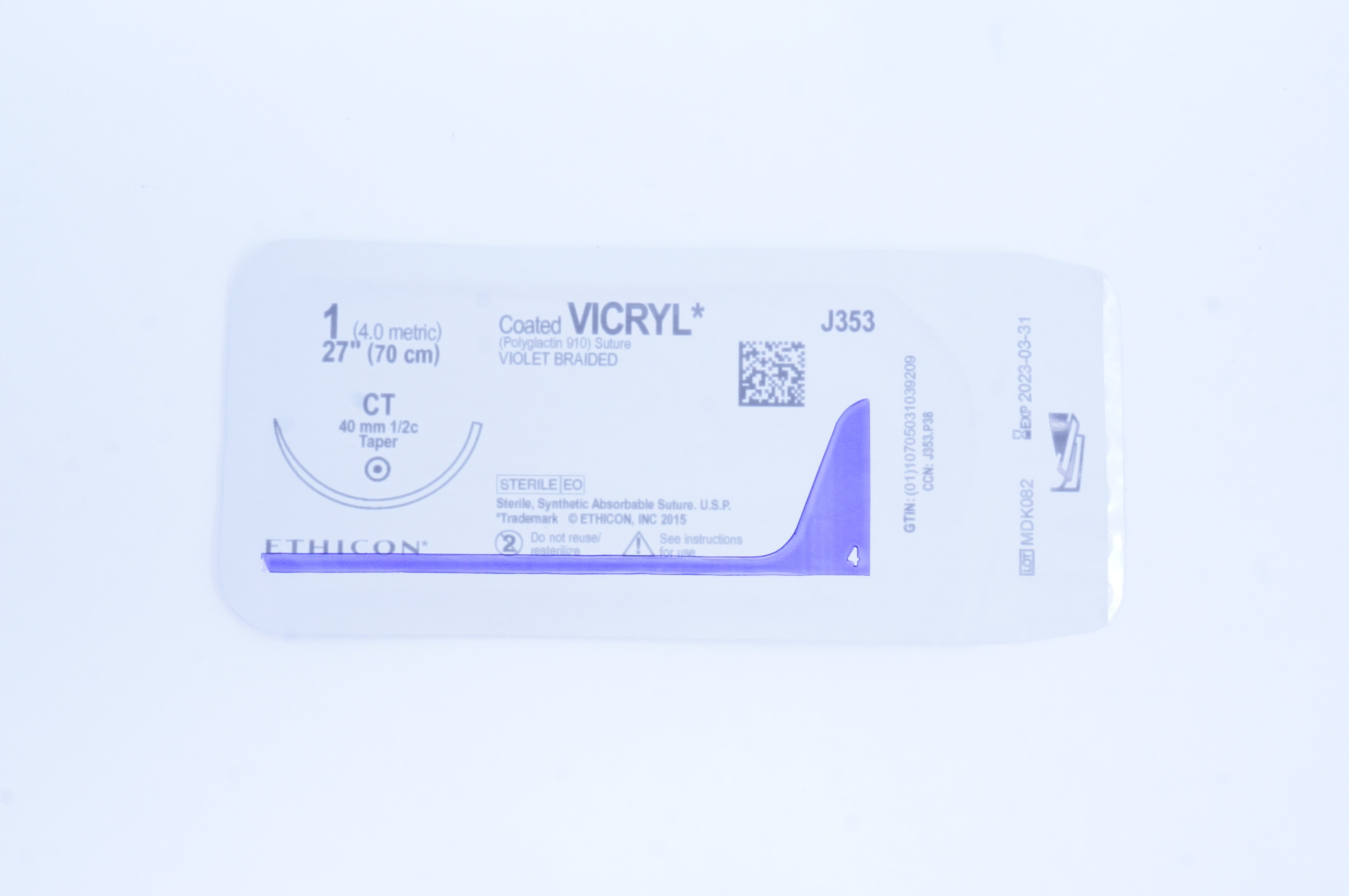 Ethicon J353 1 Coated VICRYL CT 40 mm 1/2c Taper, 27 inch