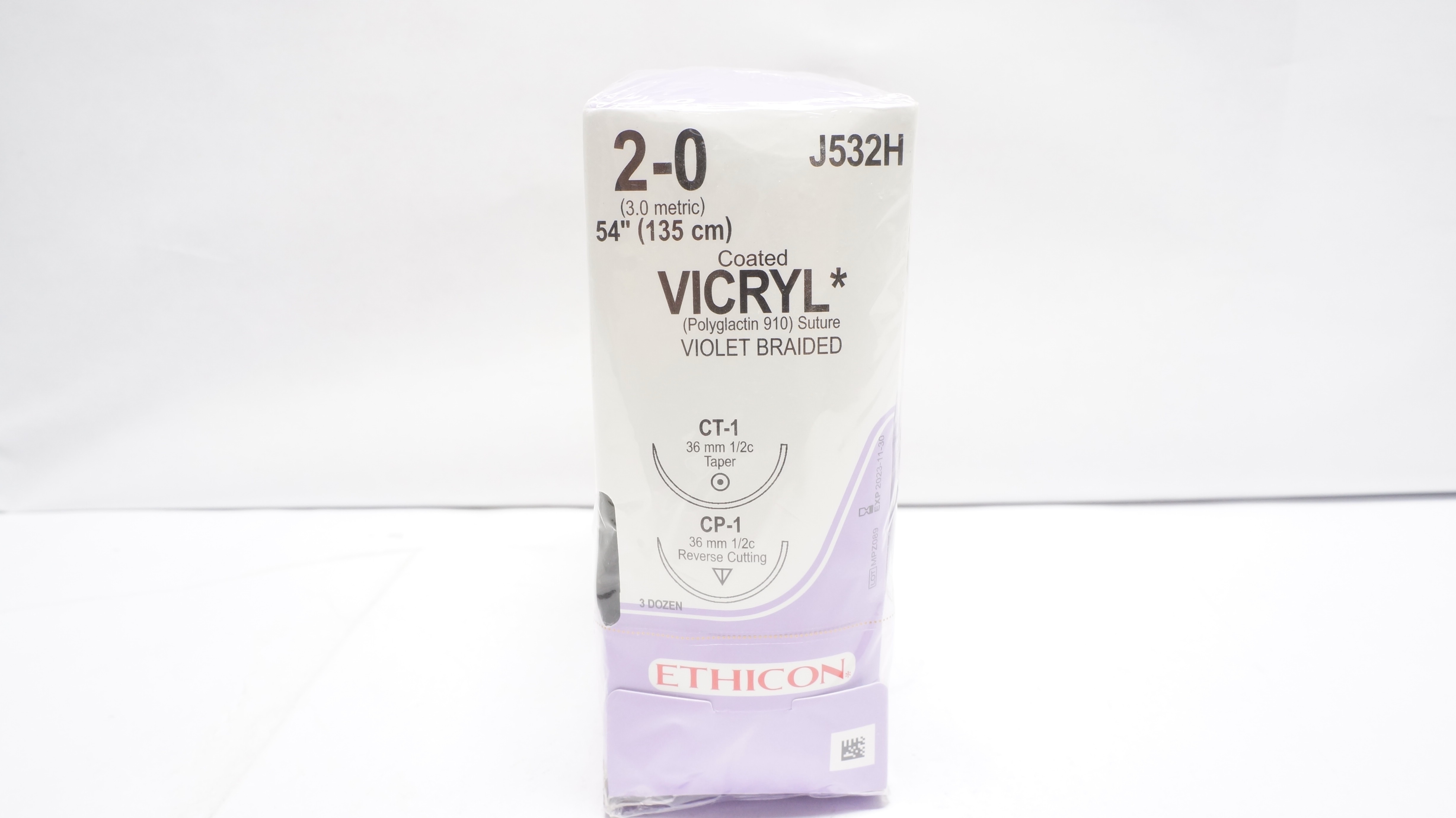 Ethicon J532H 2-0 Coated Vicryl CT-1 36mm 1/2c Taper,CP-1 36mm 1/2c-Box of 36(x)