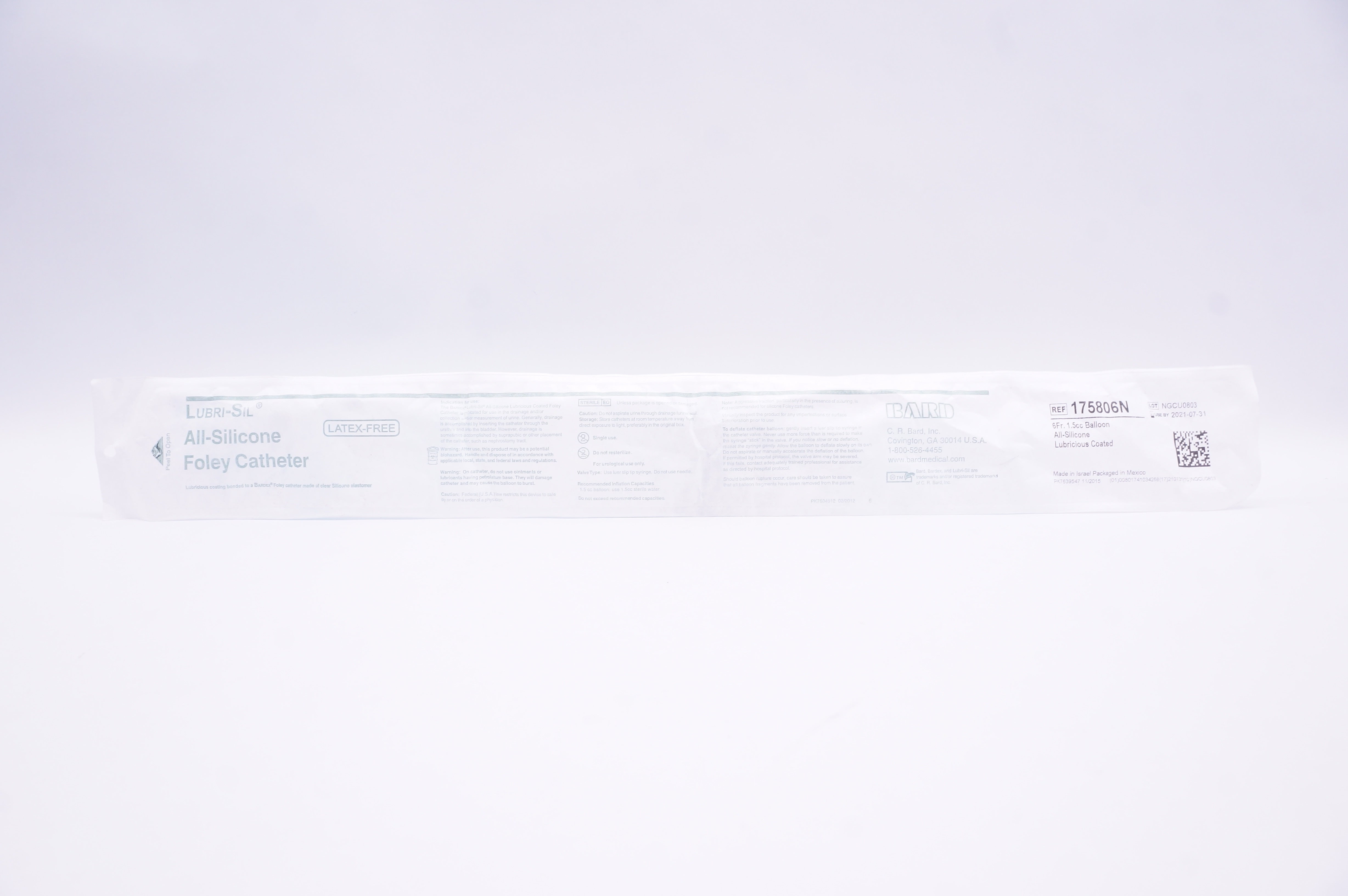 Bard 175806N Lubri-Sil All-Silicone Foley Cath. 6Fr. 1.5cc Balloon (x)