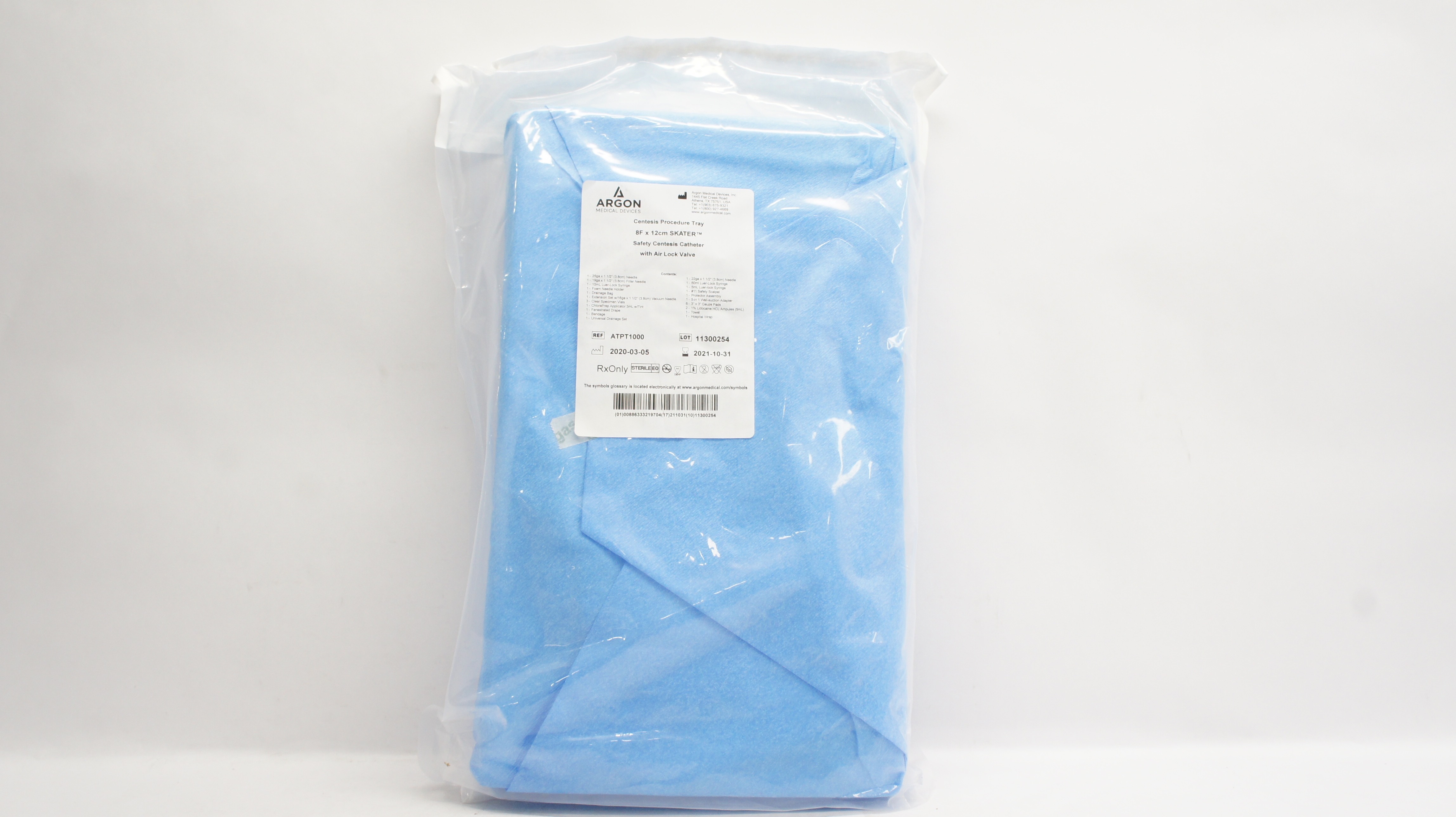Argon ATPT1000 Centesis Procedure Tray 8F x12cm Skater Safety Centesis Cath. (x)