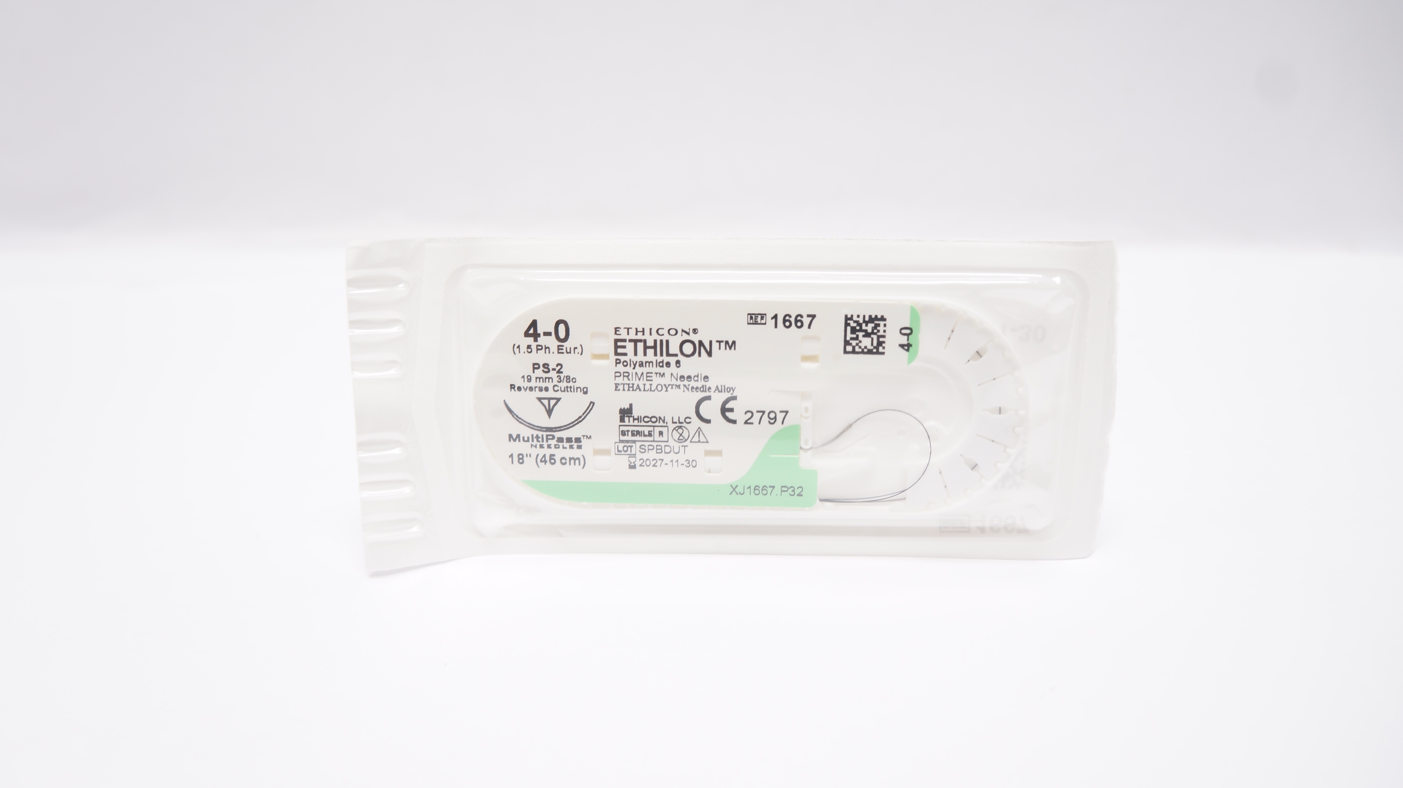 Ethicon 1667 4-0 ETHILON, PS-2, 19mm 3/8c Reverse Cutting, 18inch