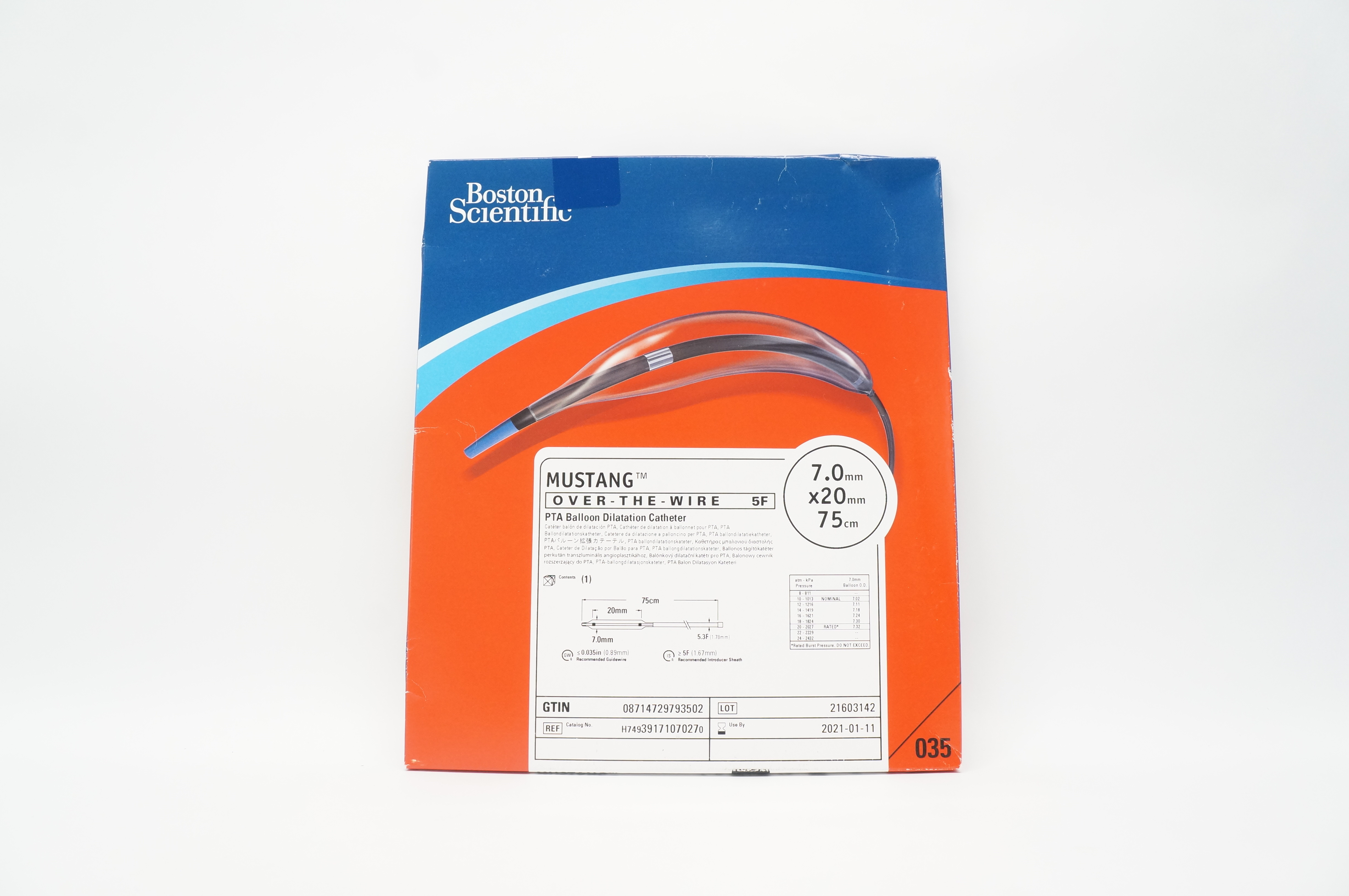 Boston Scientific 3917107027 MUSTANG PTA Balloon Dilatation Cath. 5F 7mm (x)