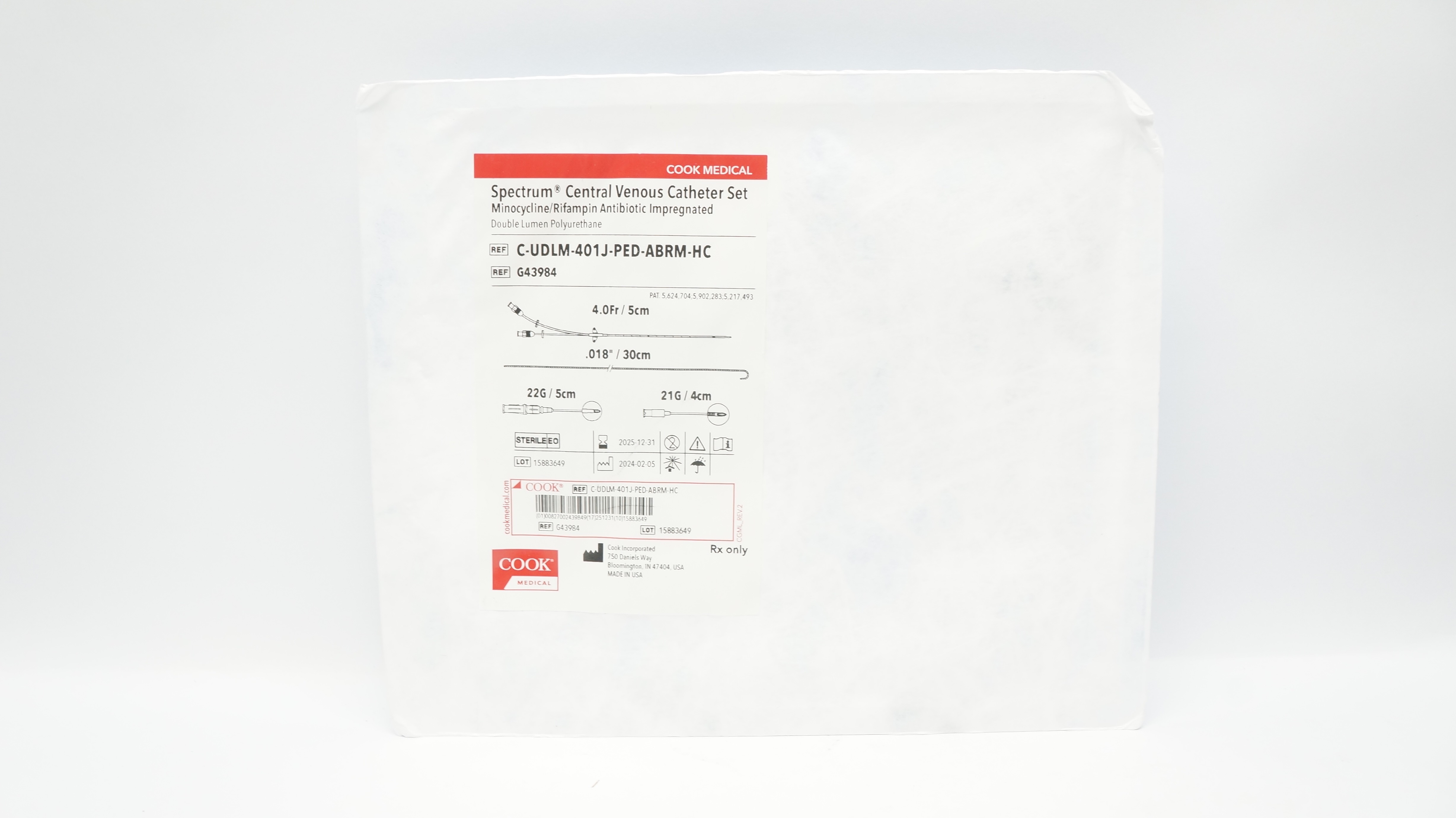 Cook Medical G43984 Spectrum Central Venous Cath. Set 4.0Fr x .018In