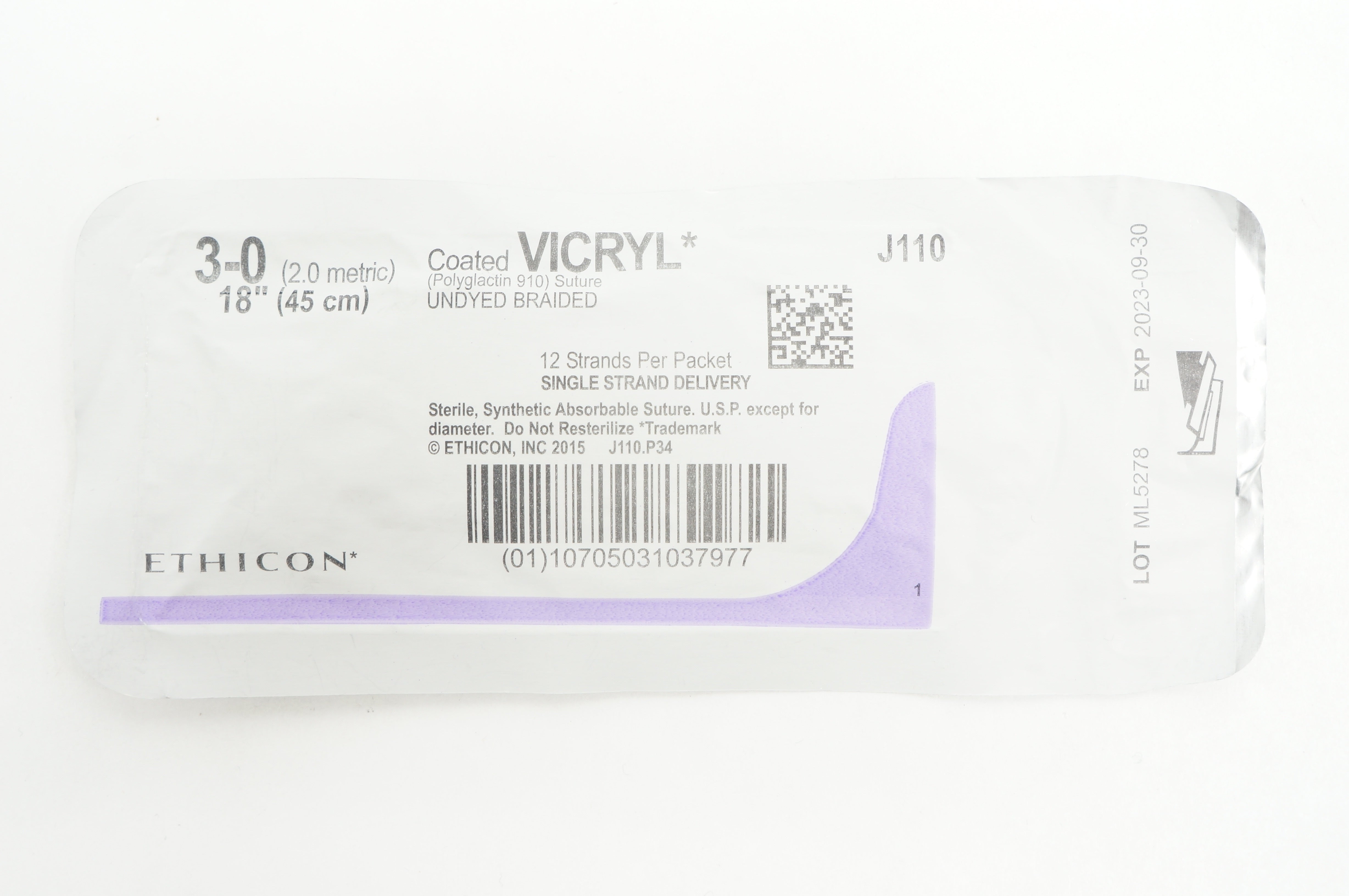 Ethicon J110 3-0 VICRYL Stre, 18 inch 12 Strands