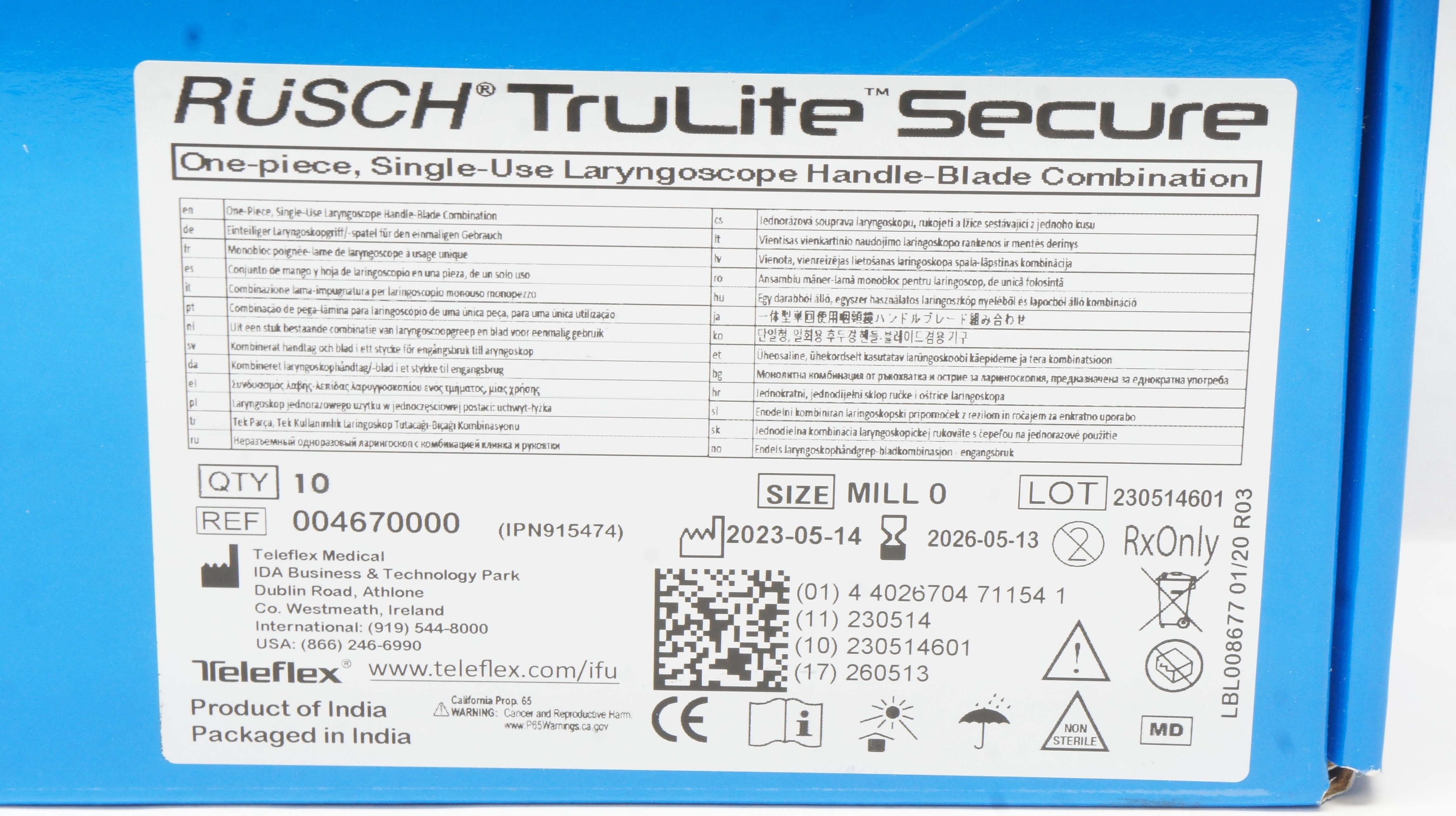 Teleflex 004670000 Rusch Laryngoscope Handle-Blade Combination Mill0 ...