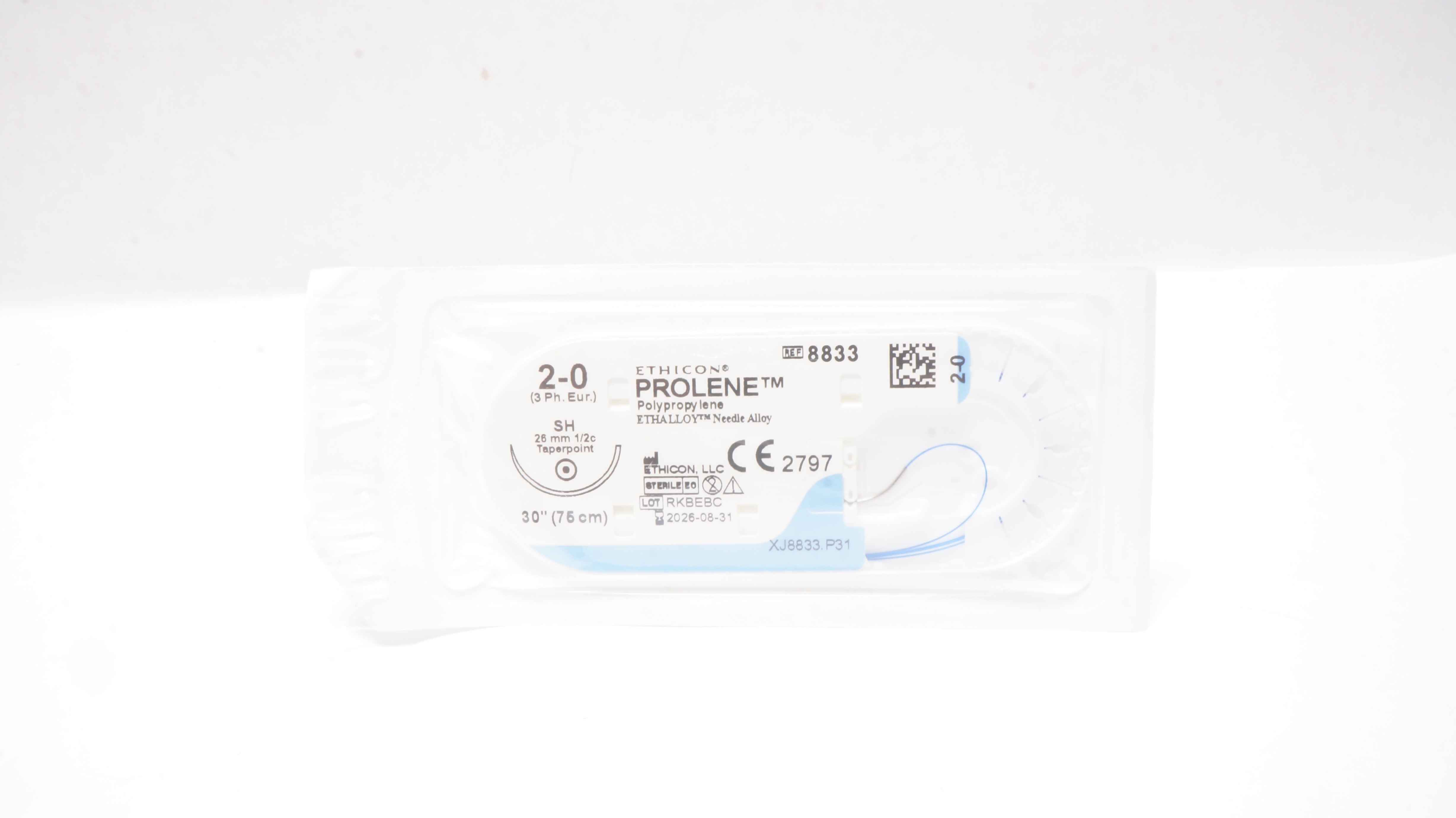 Ethicon 8833 2-0 PROLENE Polypropylene Stre SH 26mm 1/2c Taperpoint 30inch