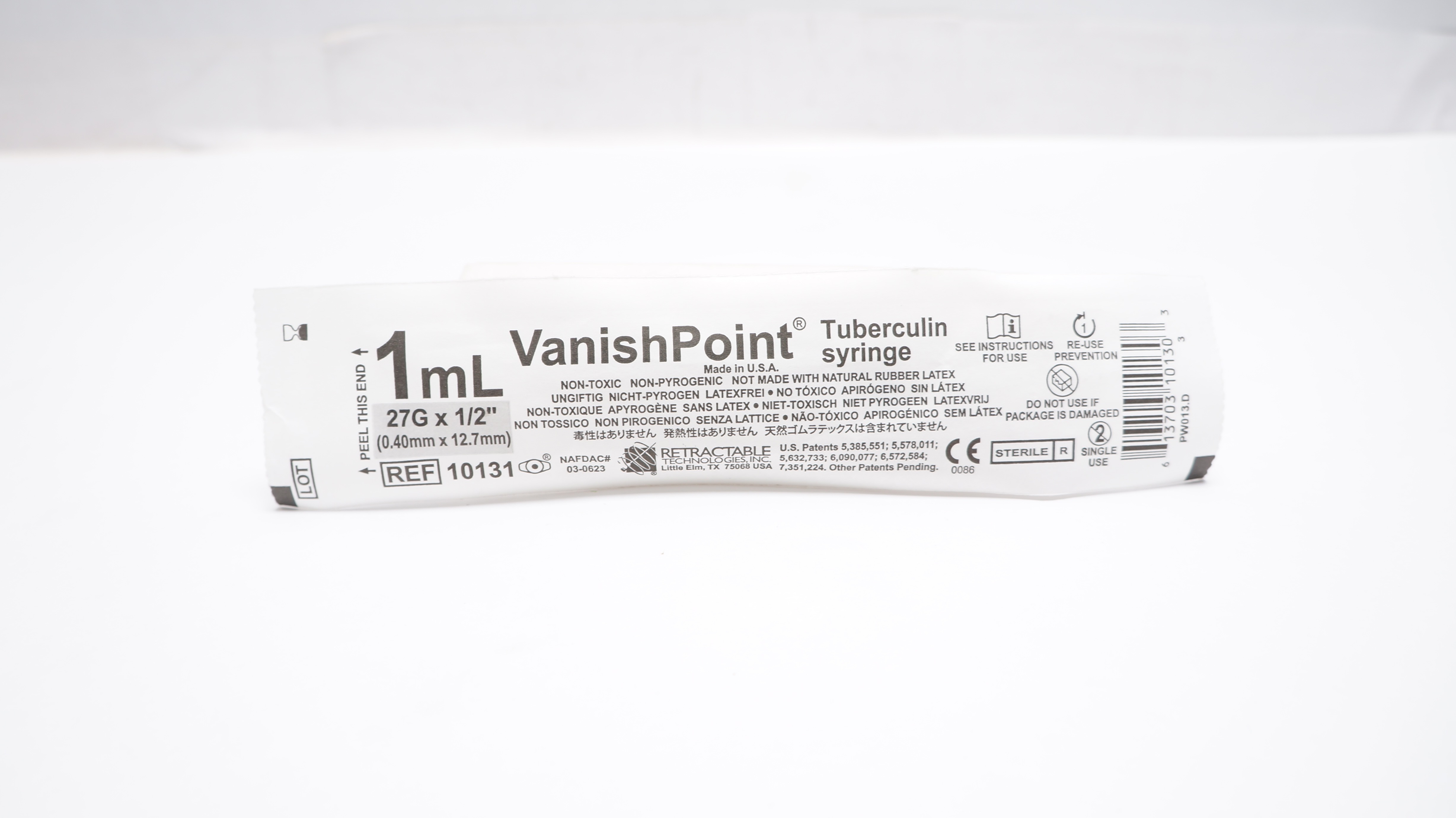 Retractable Technologies 10131 VanishPoint Tuberculin Syringe 1mL,27G x ...