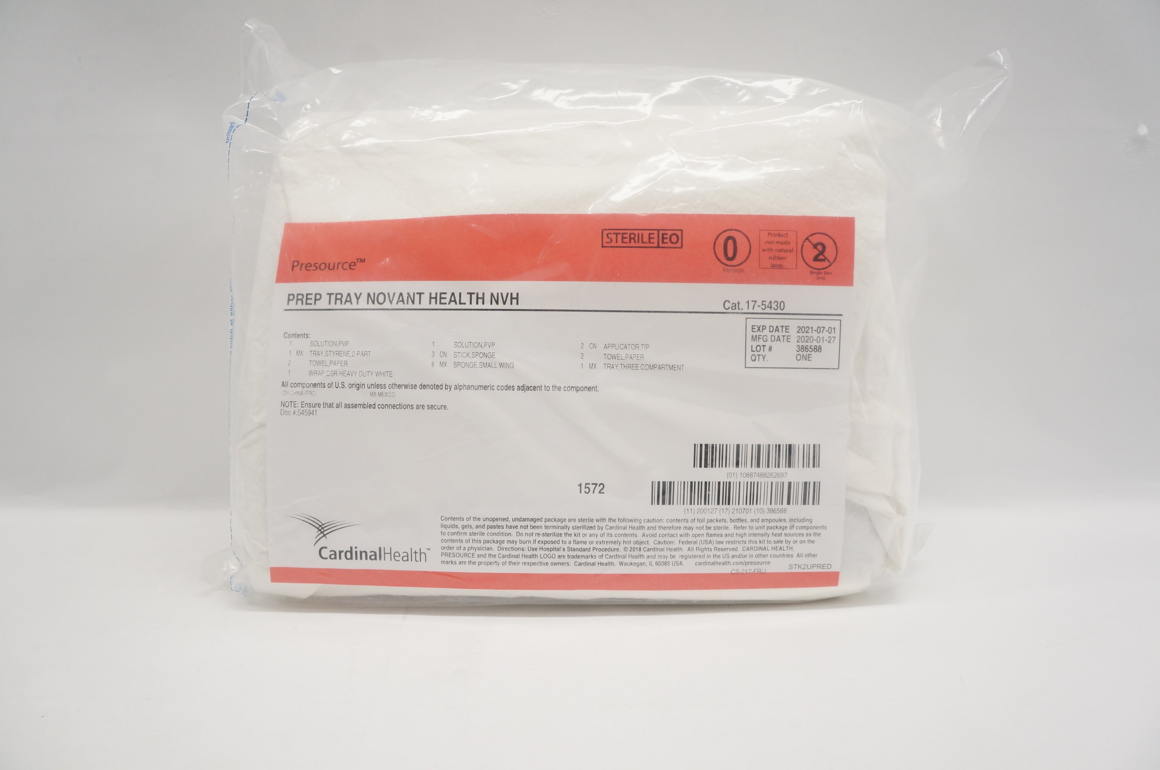 Cardinal Health 175430 Presource Prep Tray Novant Health NVH Pack (x)