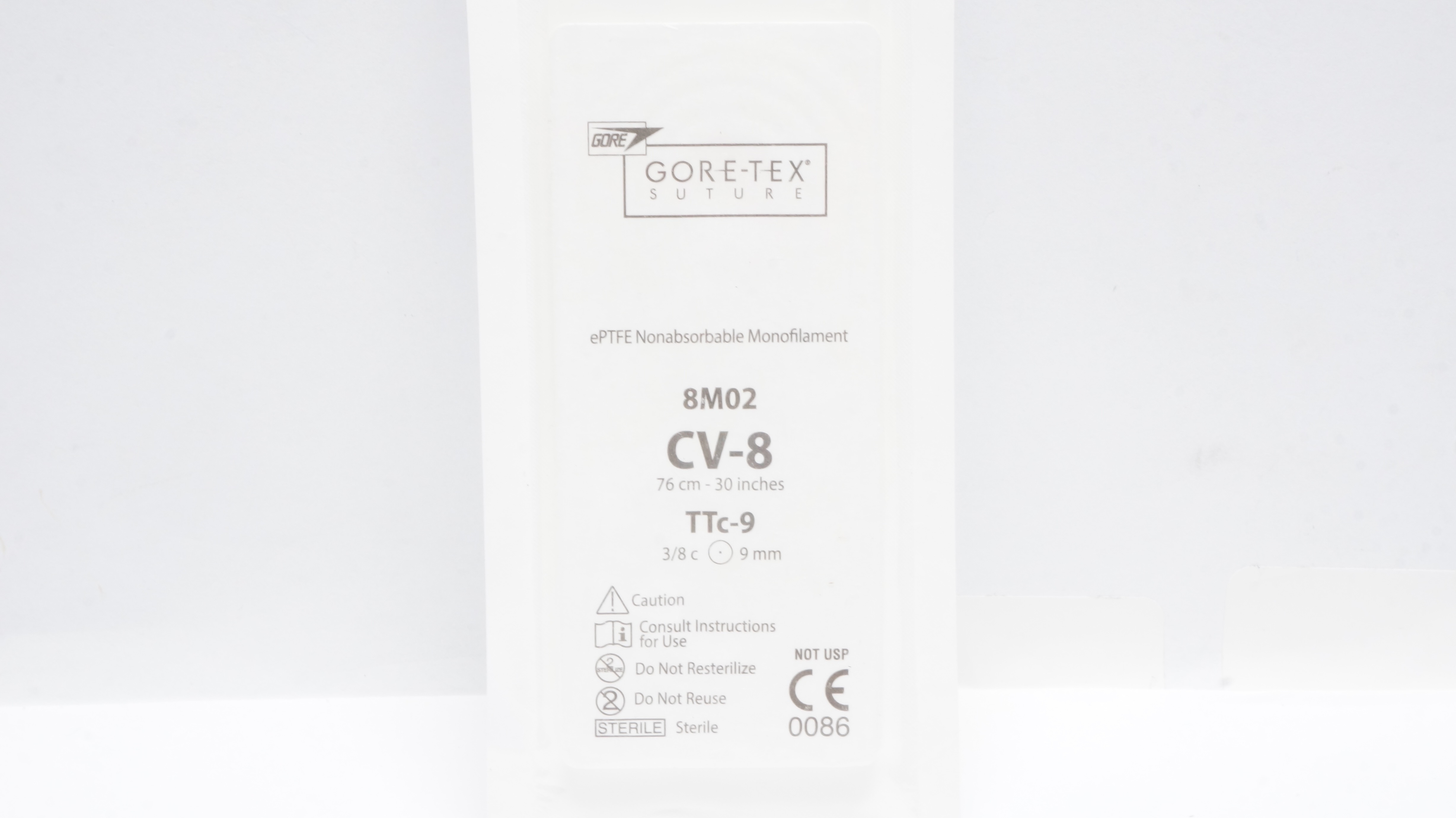 Gore-Tex 8M02 ePTFE Nonabsorbable Monofilament Stre CV-8 30inch TTc-9 3/8c 9mm(x)