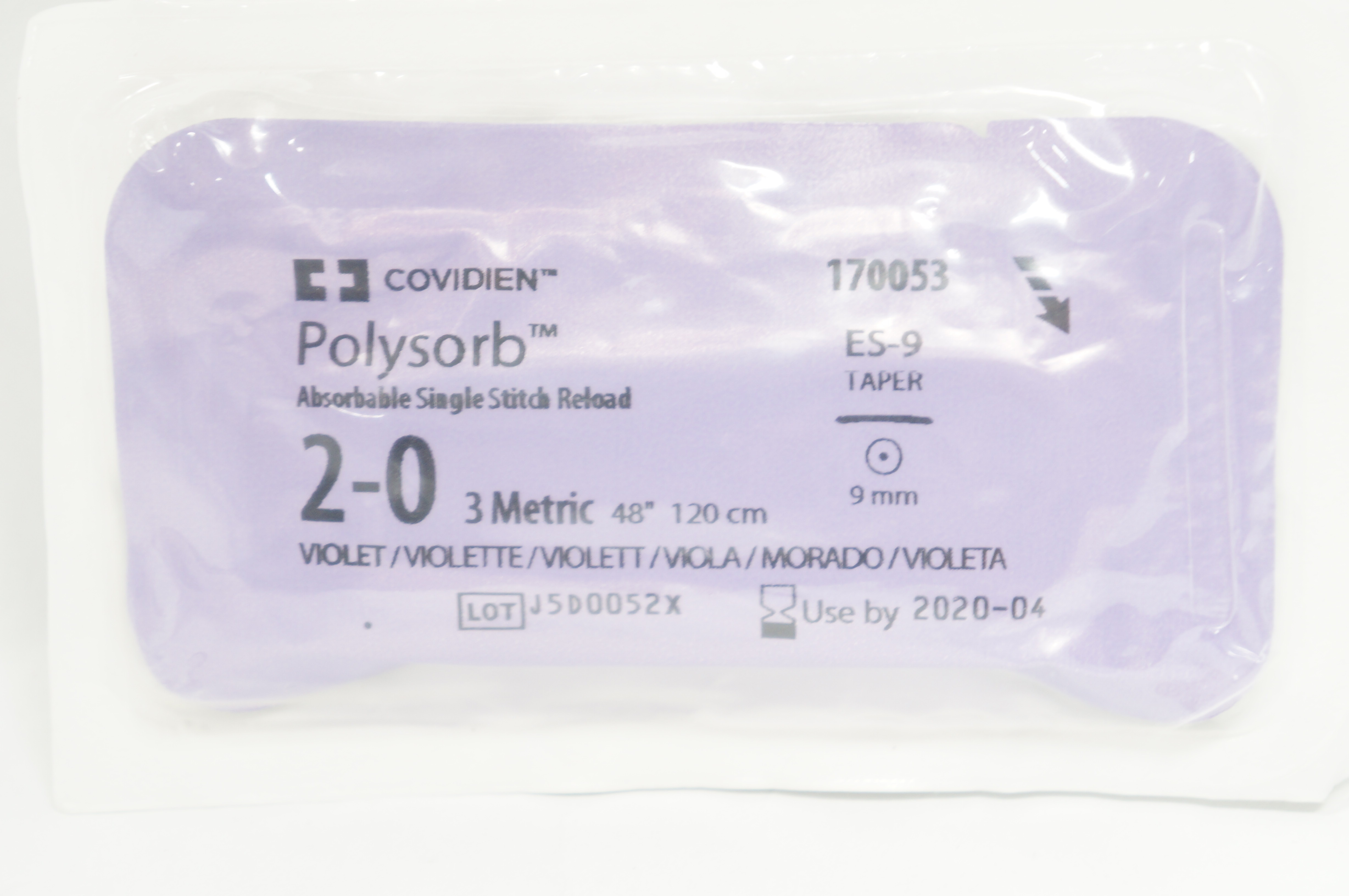Covidien 170053 Polysorb 2-0  ES-9, 9mm Taper, 48inch (x)