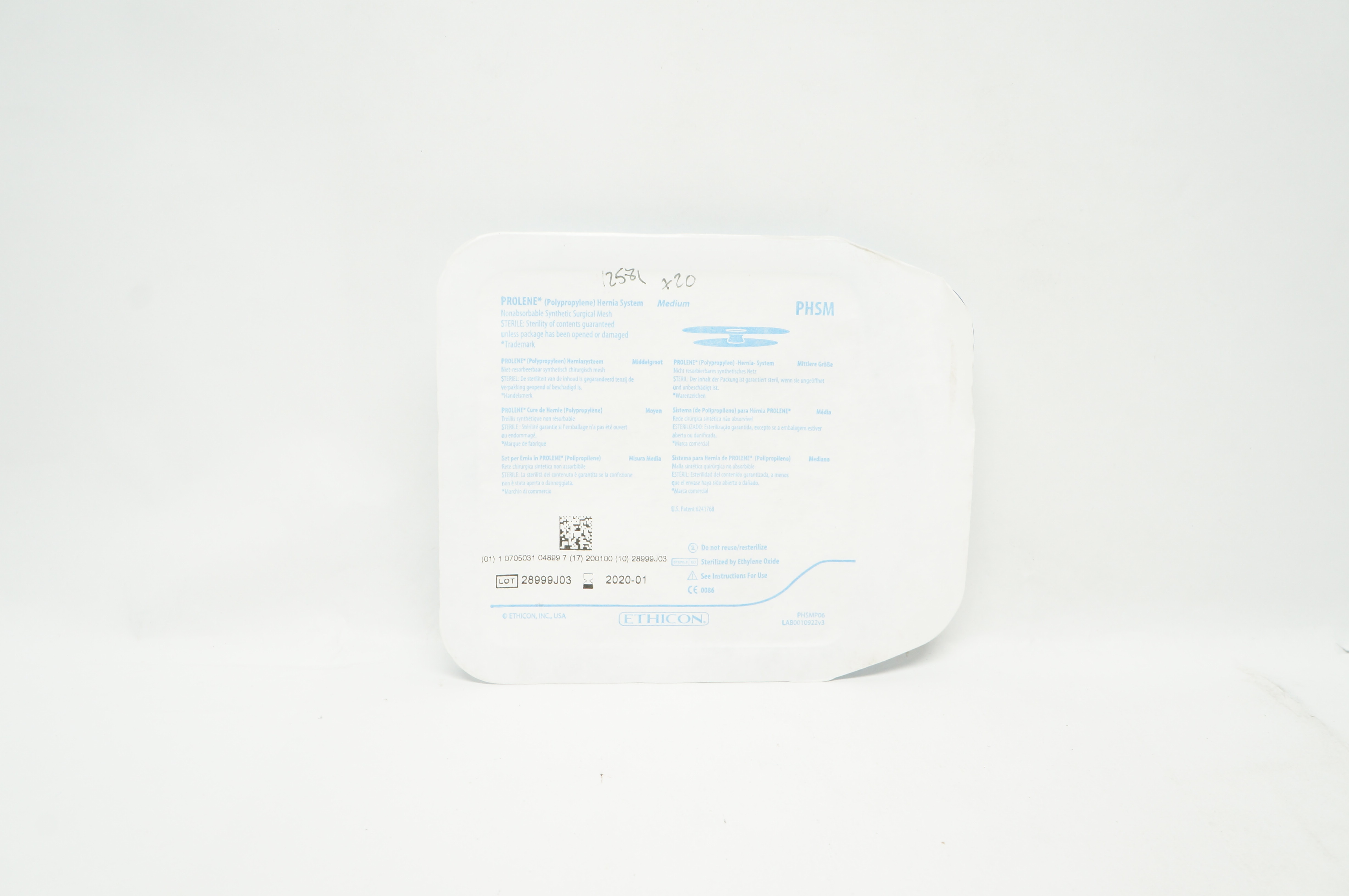 Ethicon PHSM Prolene Hernia System Nonabsorbable Surgical Mesh Medium (x)