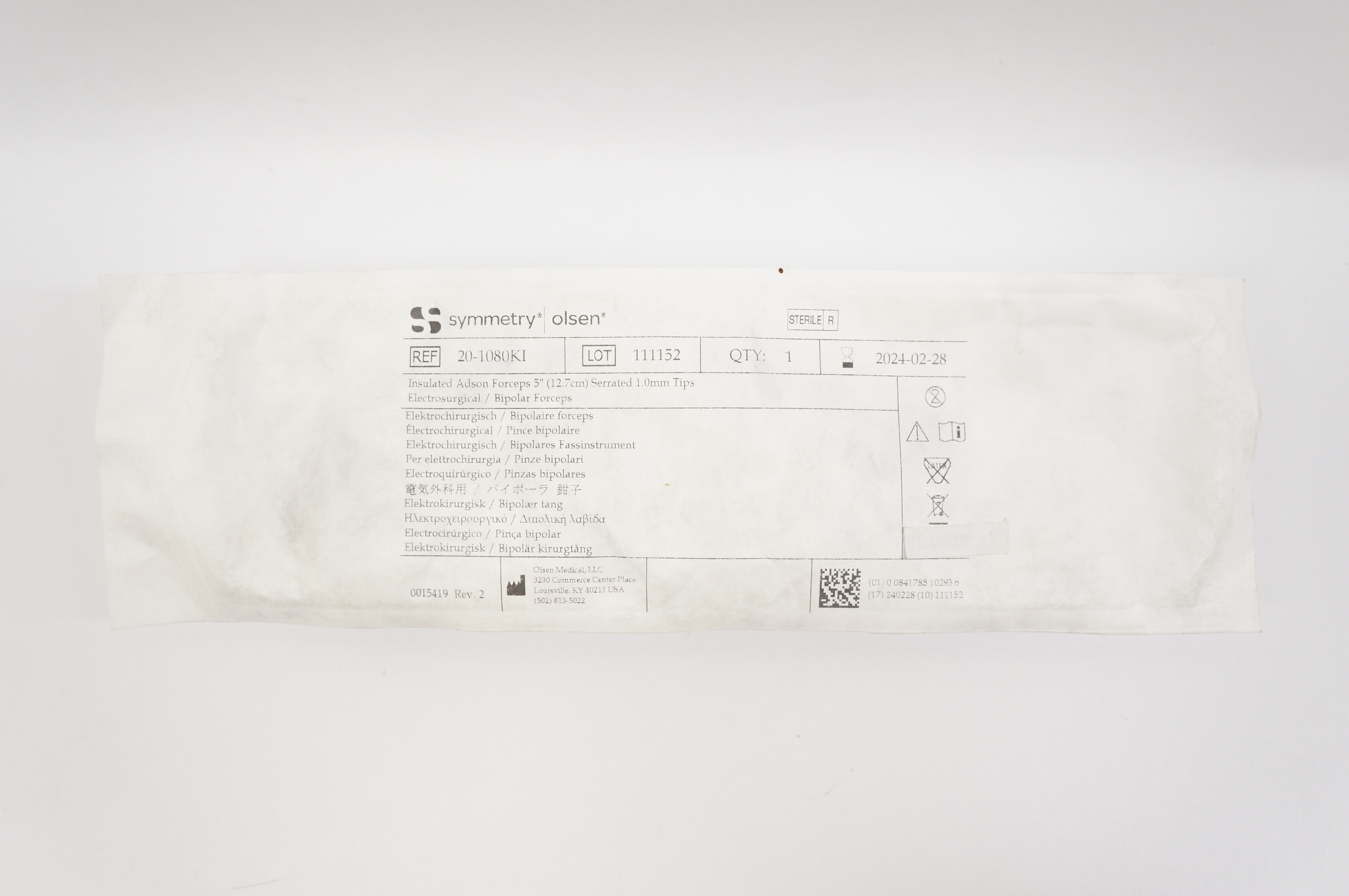 Olsen 20-1080KI Symmetry Insulated Adson Forceps 5 in. Serrated 1.0mm Tips