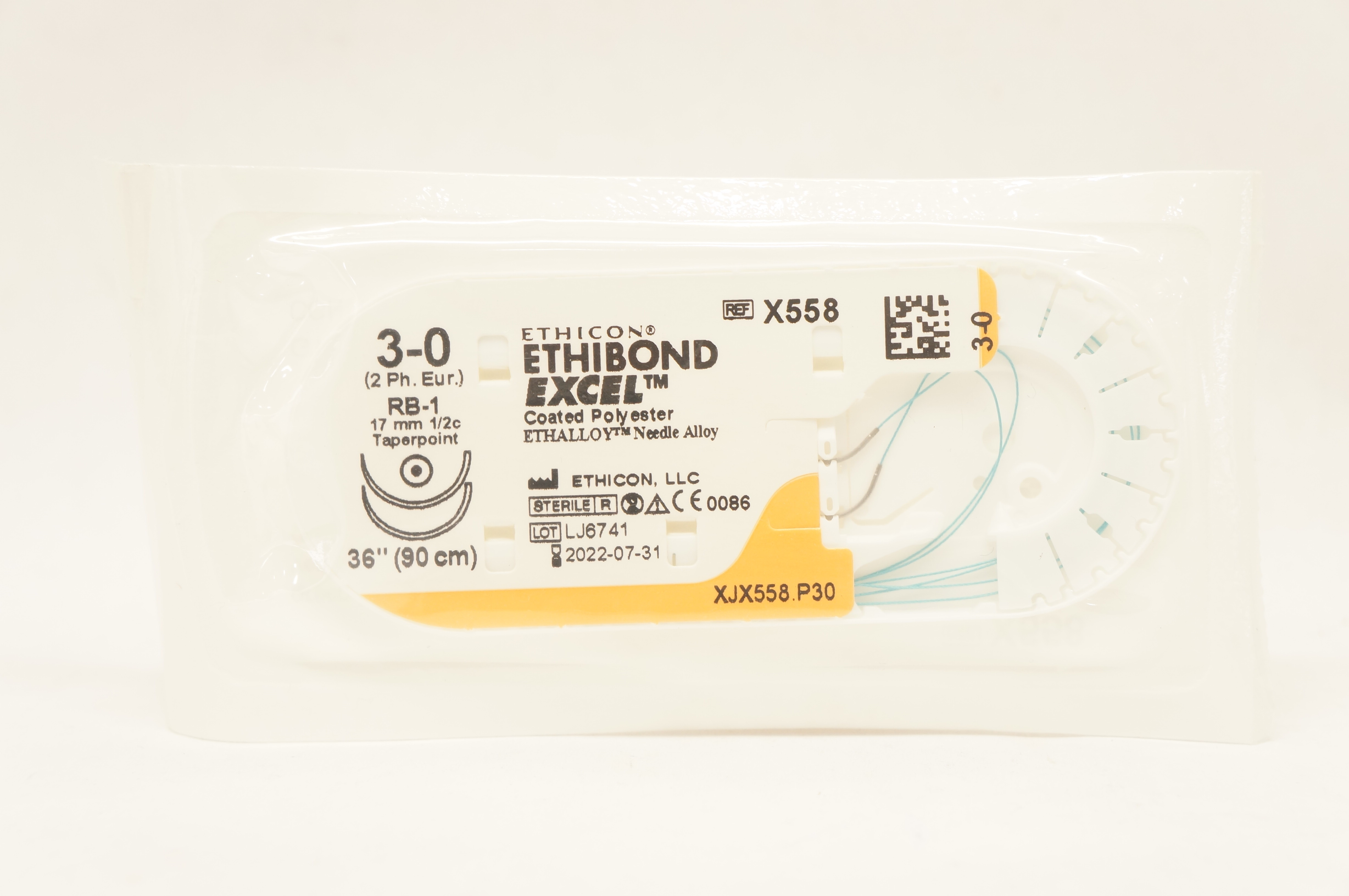 Ethicon X558 3-0 Ethibond Excel Polyester Stre RB-1 17mm 1/2c Taper, 36 inch