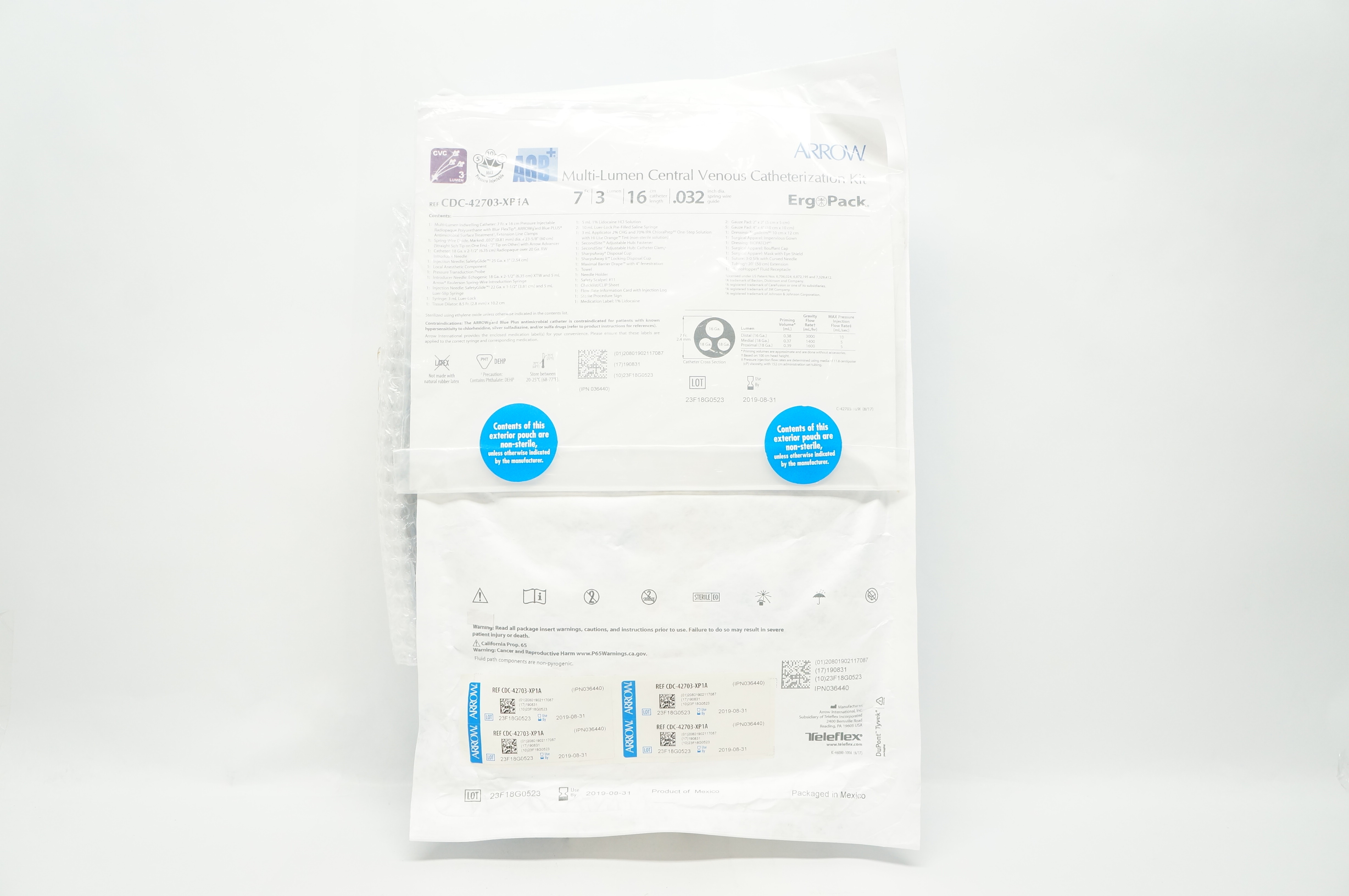Arrow CDC-42703-XP1A Multi-Lumen CVC Kit 3 Lumen 7Fr. x 16cm x .032inch (x)