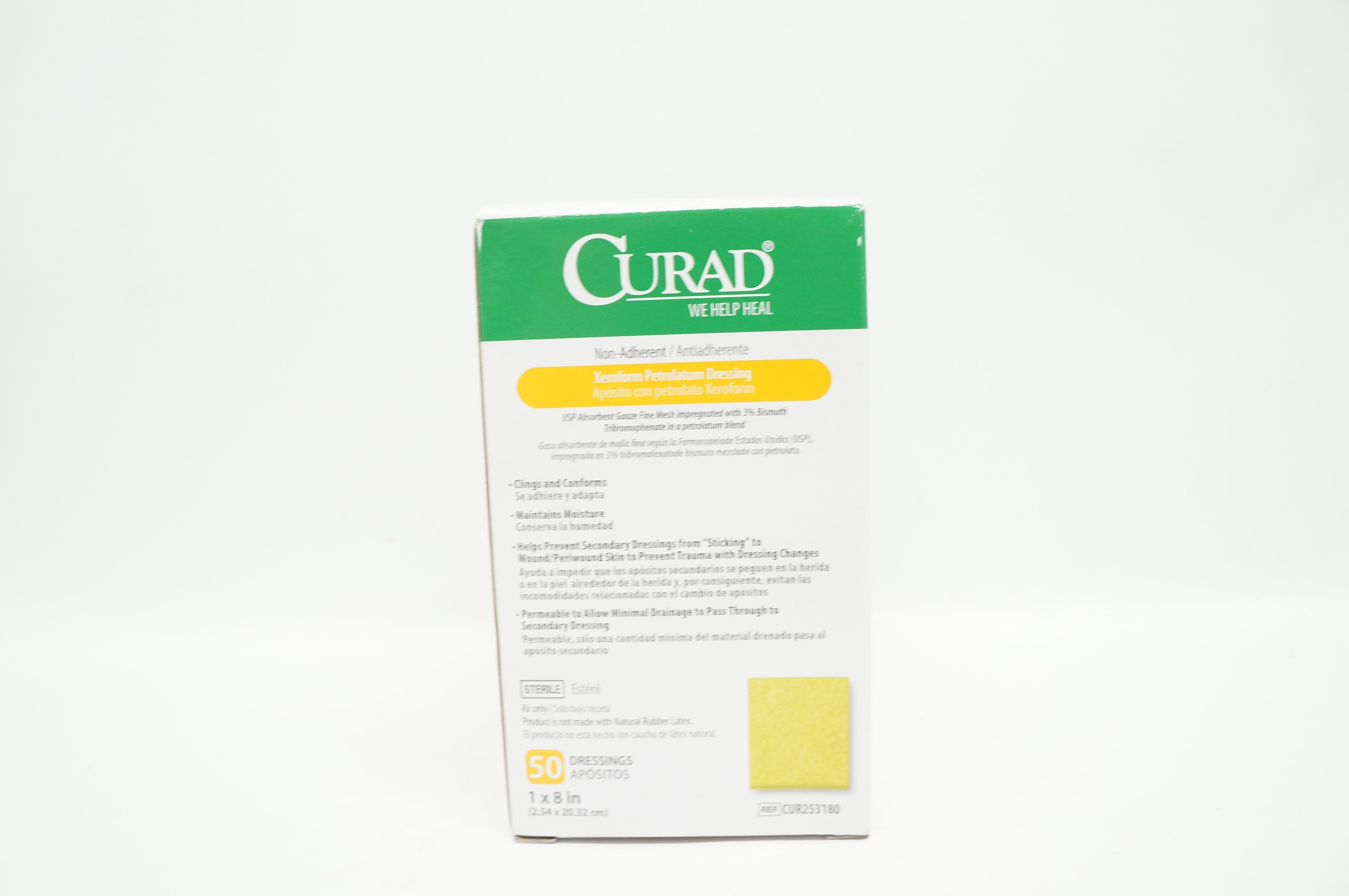 Medline CUR253180 Curad Xeroform Petrolatum Dressing 1inch x 8inch - Box of 50