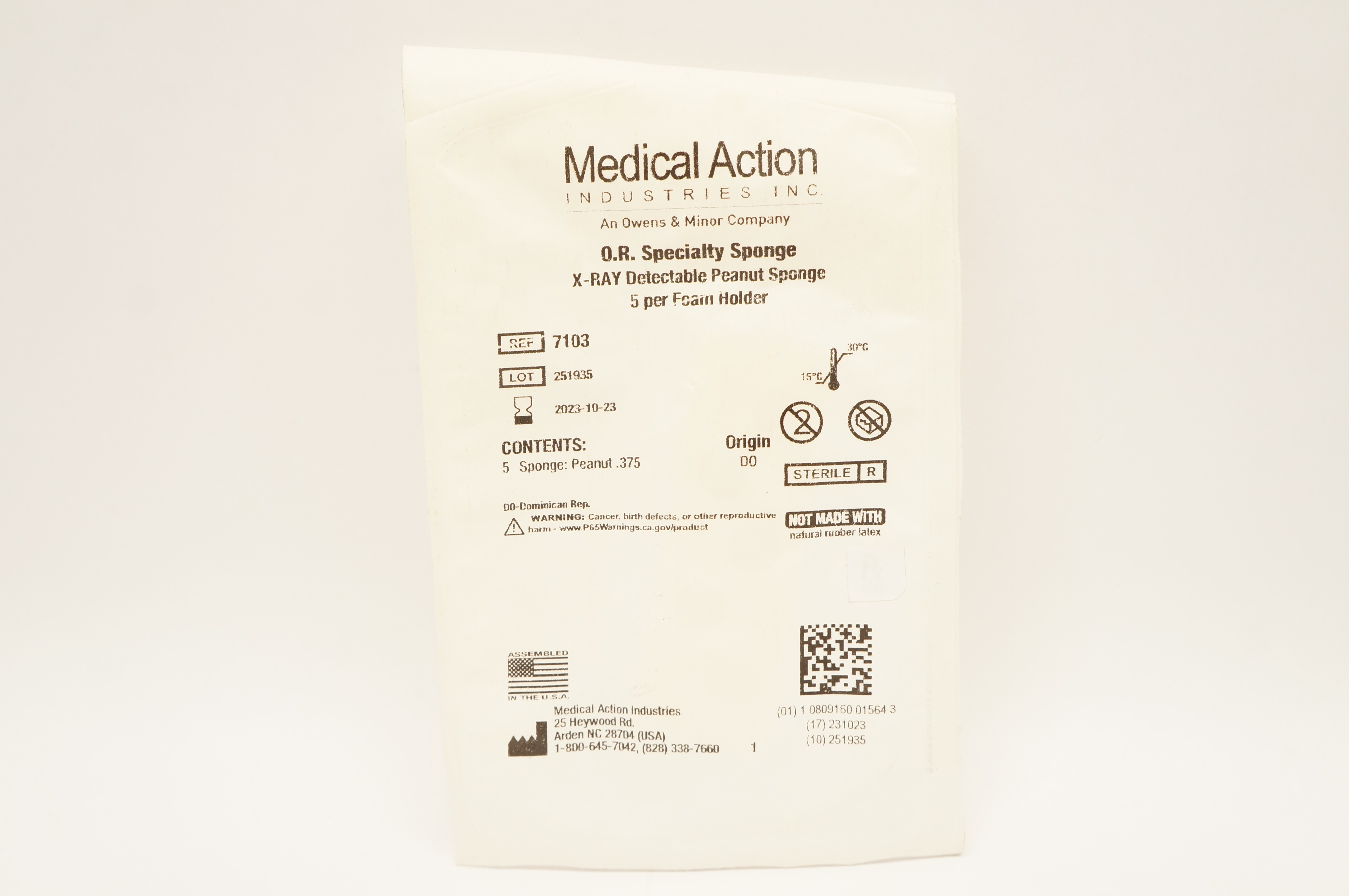 Medical Action 7103 X-Ray Detectable Specialty Peanut Sponge .375in. - Pack of 5