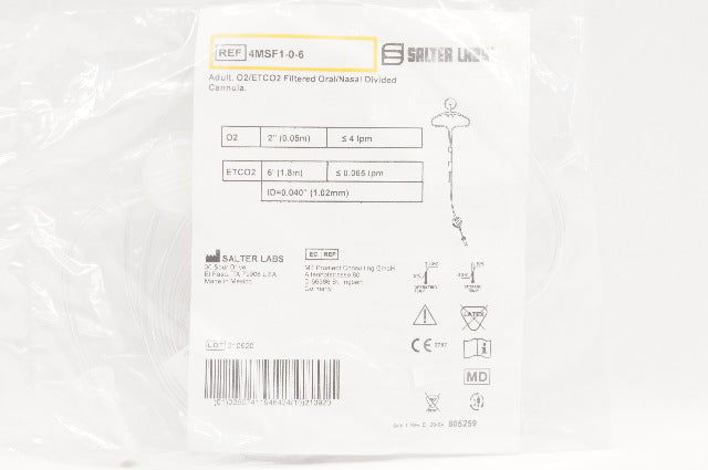 Salter Labs 4MSF1-0-6 Adult O2/ETCO2 Filtered Oral/Nasal Divided  Cannula