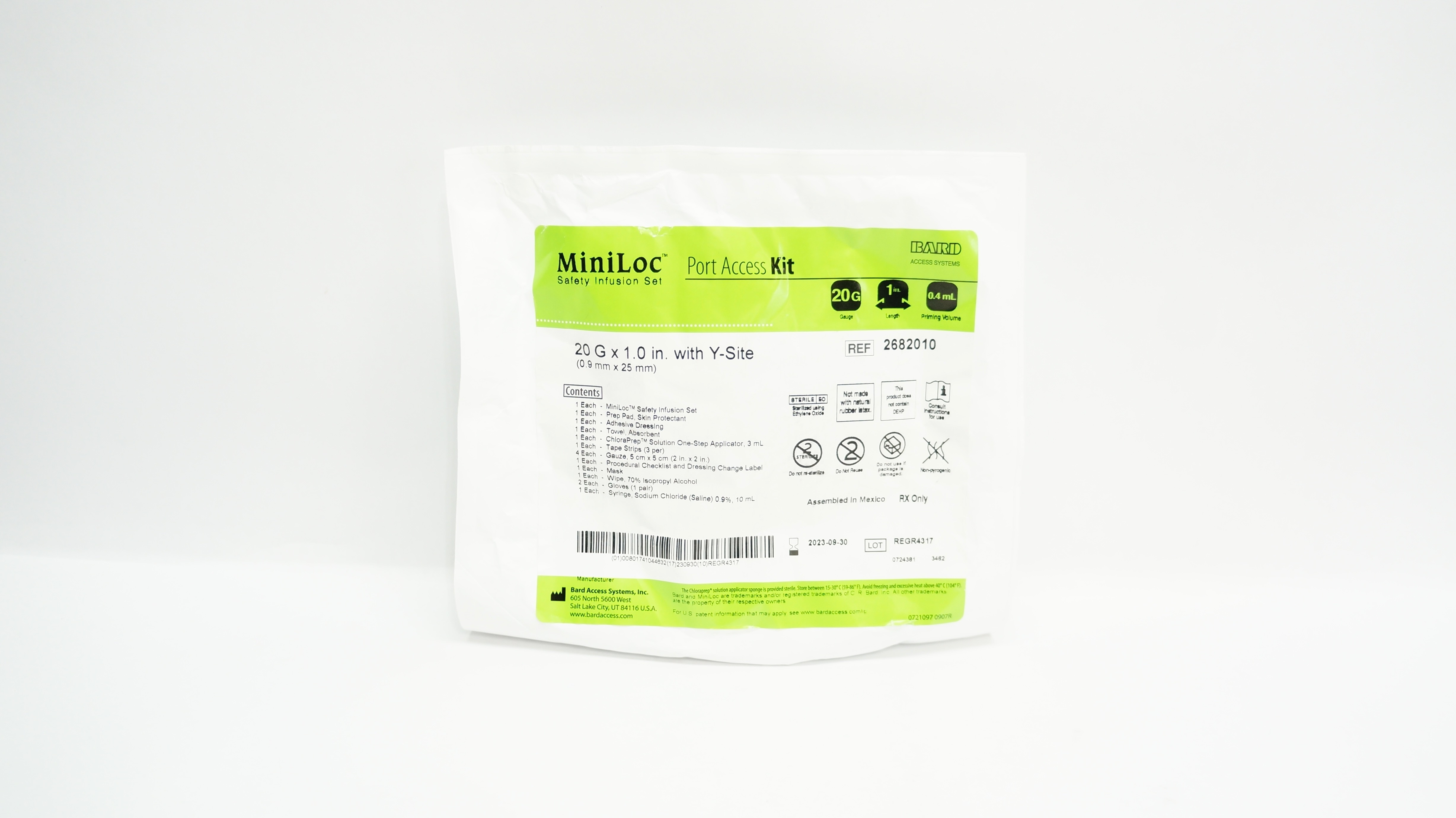 Bard 2682010 MiniLoc Port Access Kit 20G x 1.0inch Prim.Vol. 0.4mL with Y-Site