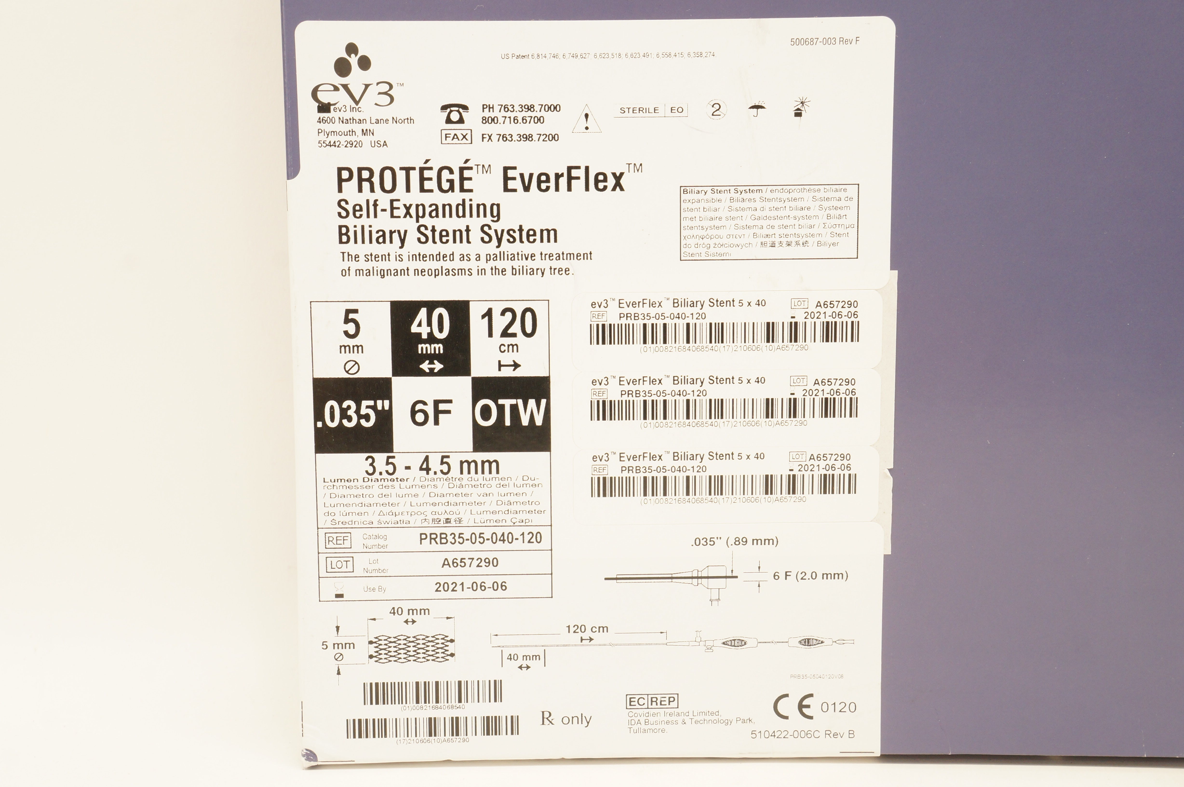 ev3 PRB35-05-040-120 Protege EverFlex Self Expanding Biliary Stnt 5 x 40mm (x)