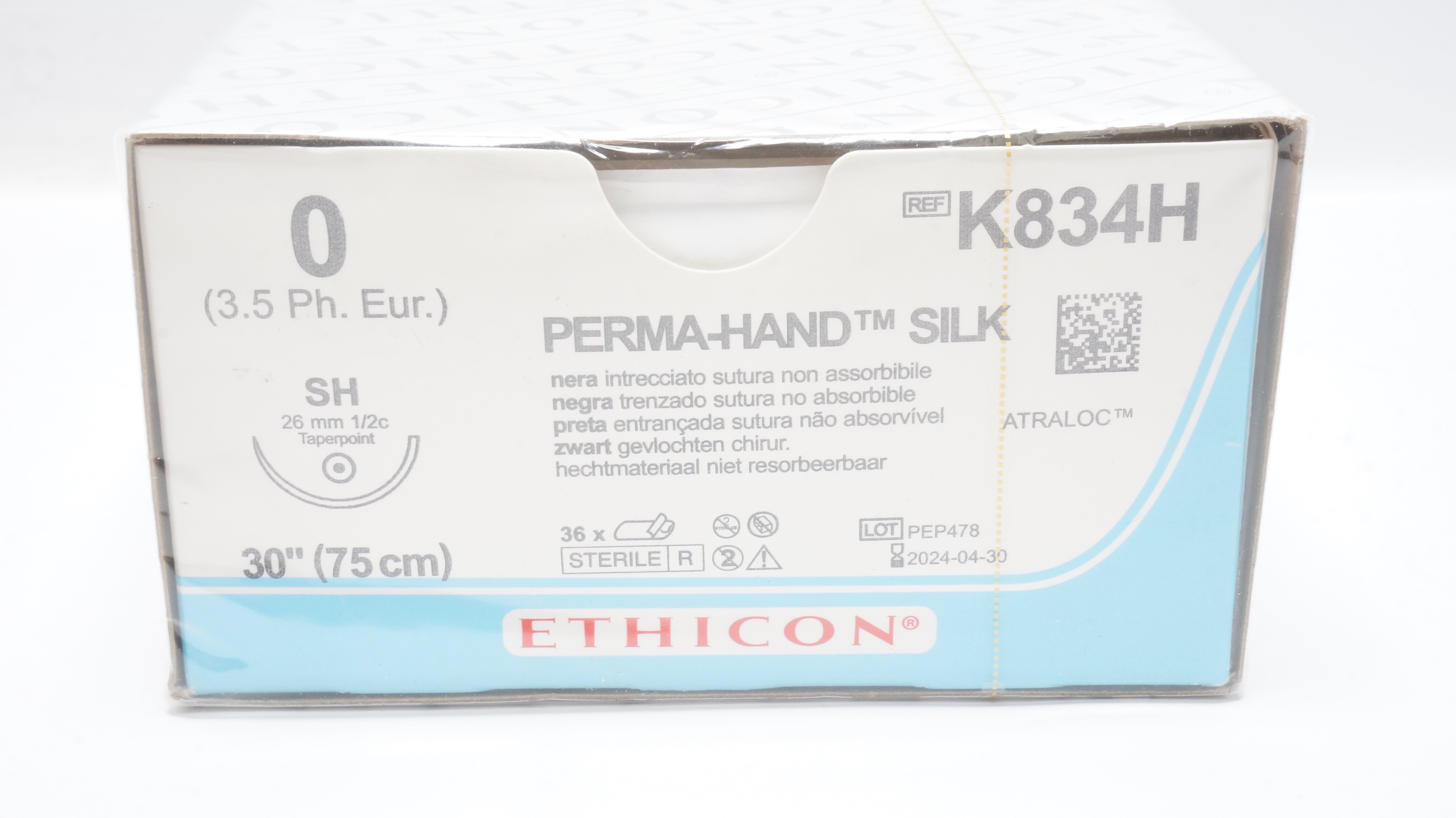 Ethicon K834H 0 Perma-Hand Stre SH 26mm 1/2c Taperpoint 30inch (x) - Box of 36