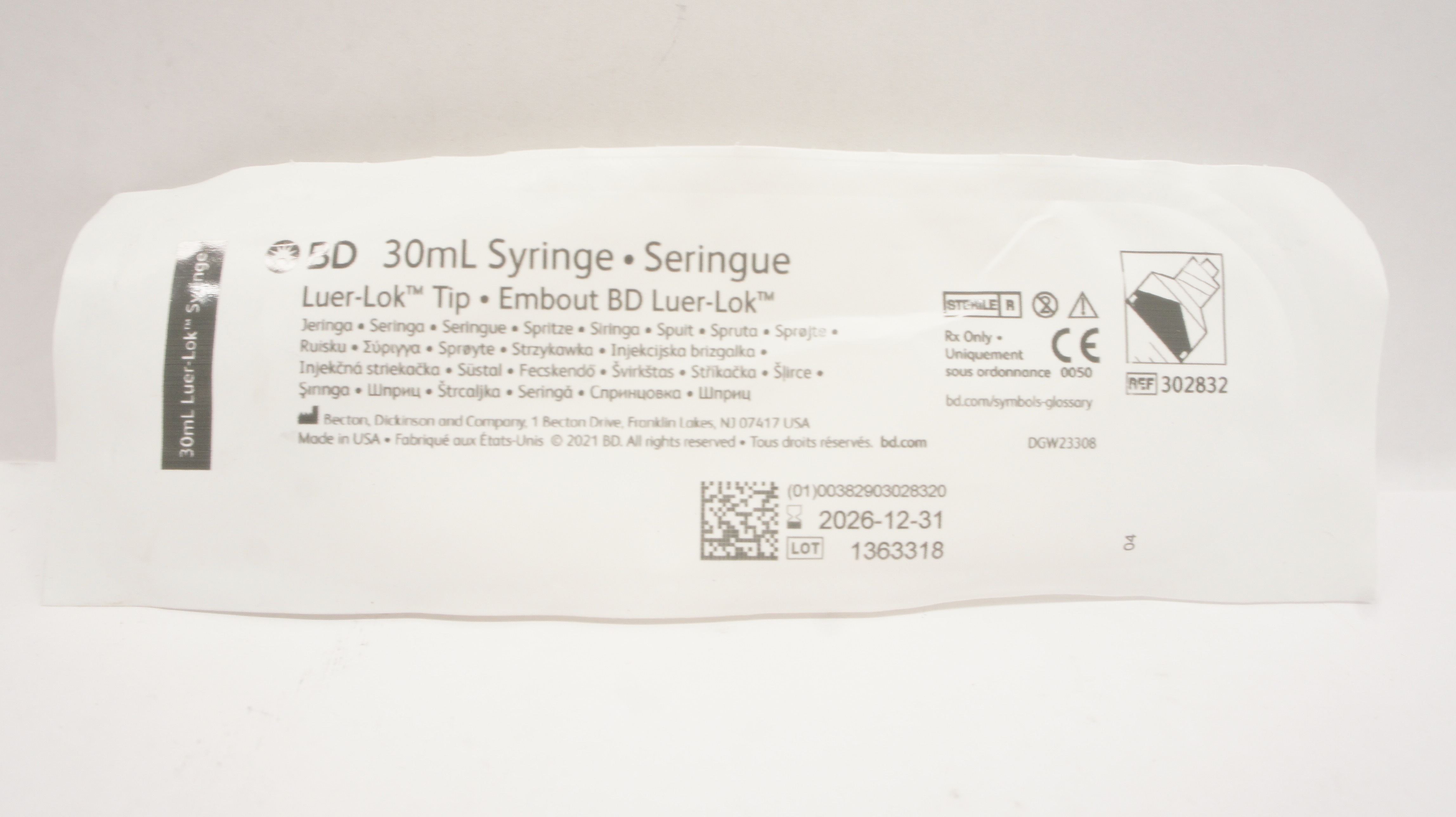 BD 302832 Luer-Lok Tip 30ml Syringe
