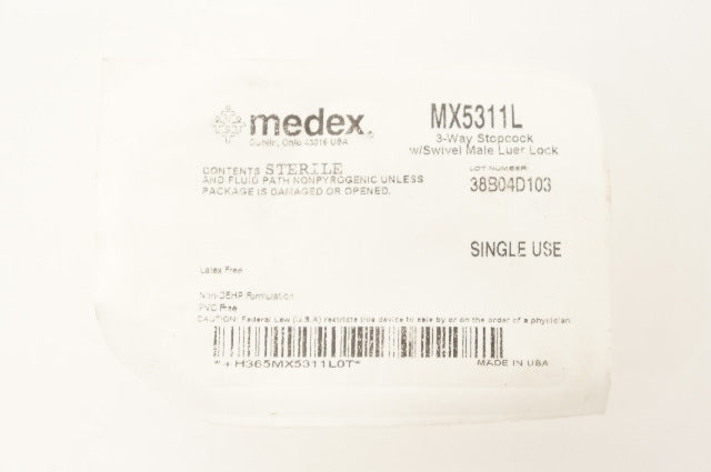 Medex MX5311L 3-Way Stopcock w/Swivel Male Luer Lock