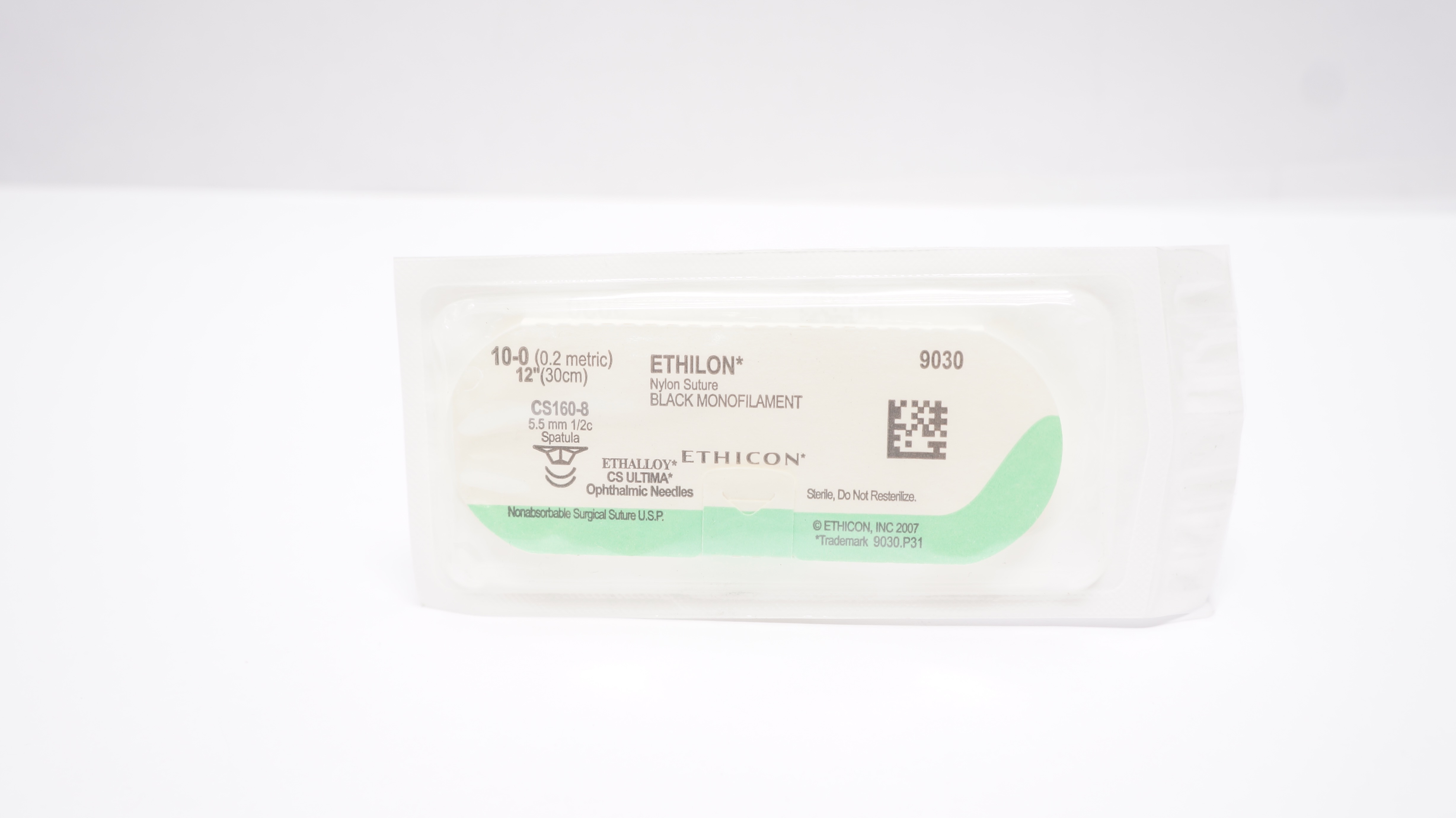 Ethicon 9030 10-0 Ethilon Nylon, CS160-8,  5.5mm 1/2c Spatula, 12inch