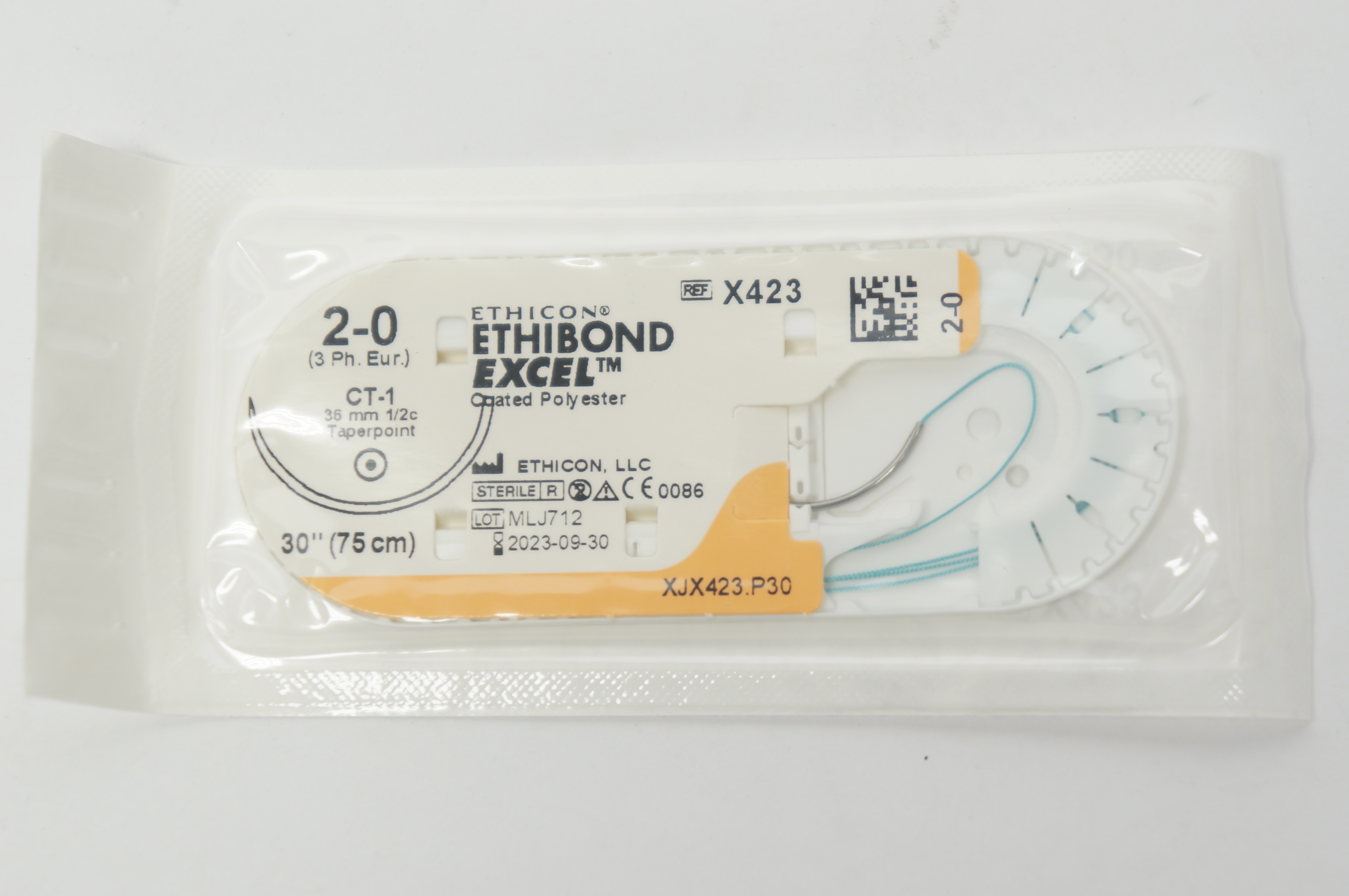 Ethicon X423 2-0 ETHIBOND EXCEL Stre CT-1 36mm 1/2c Taperpoint, 30inch (x)