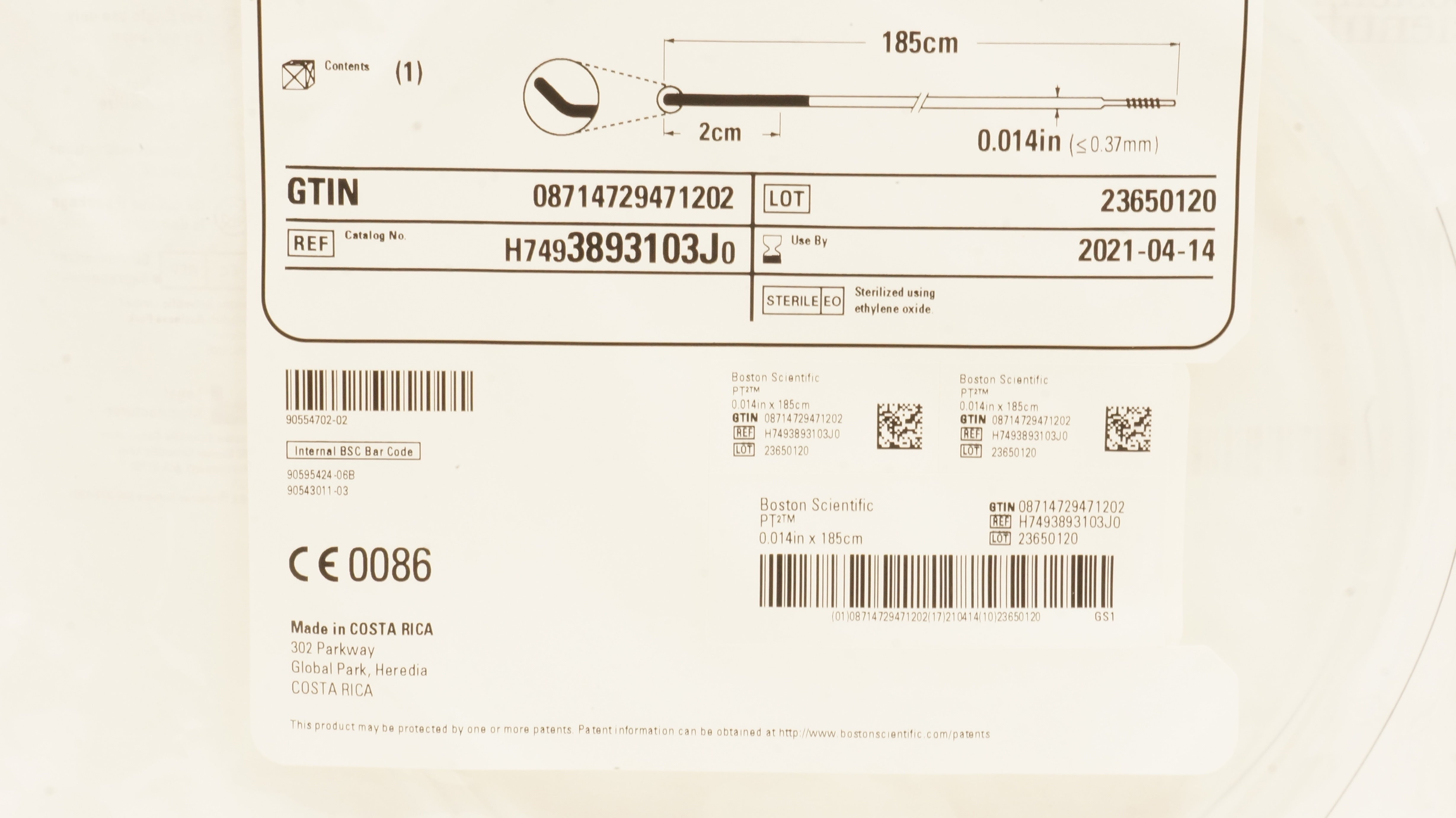 Boston Scientific 3893103J PT2 Moderate Support Guidewire