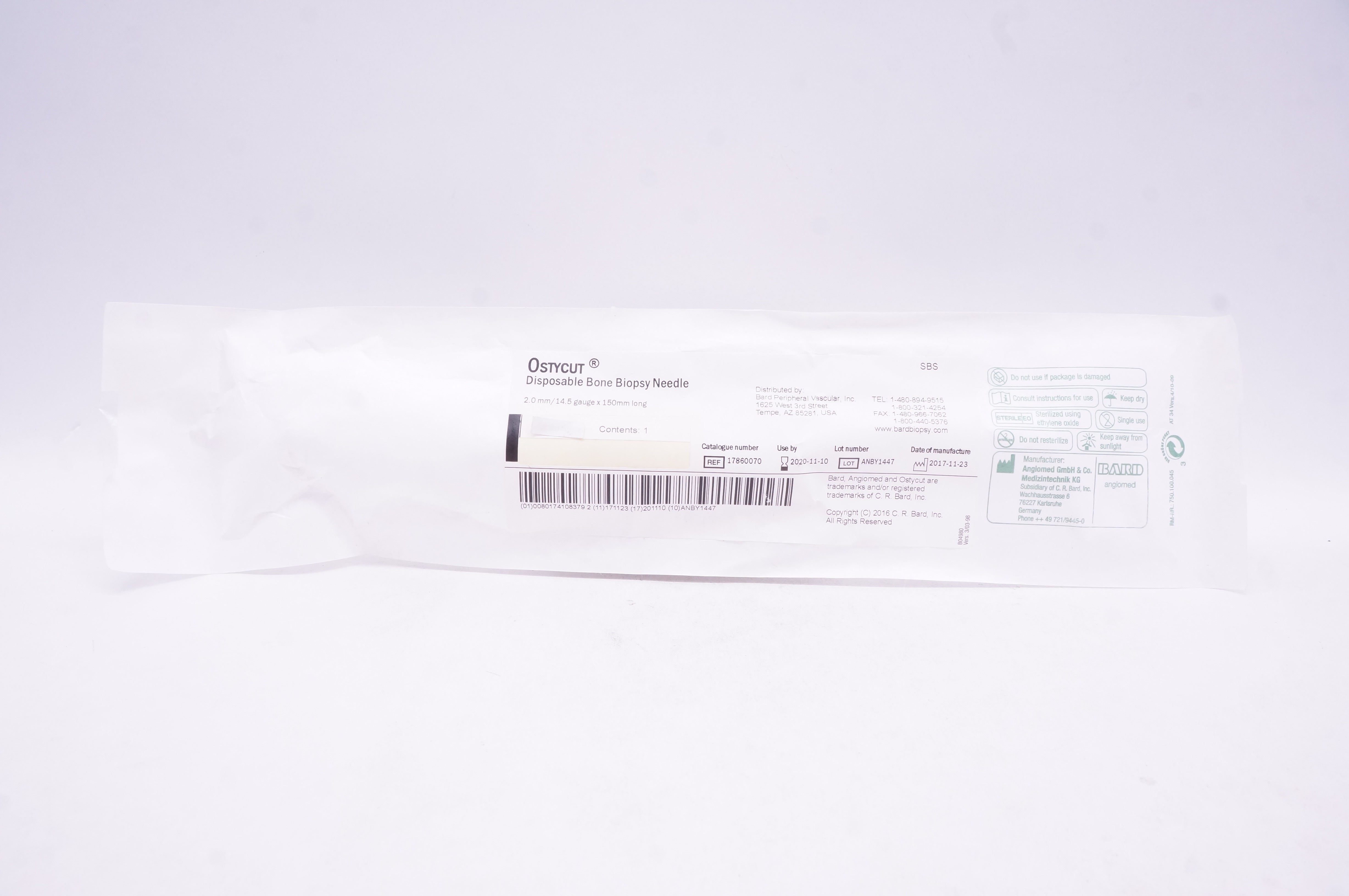 Bard 17860070 Ostycut Disposable Bone Biopsy Ndle. 2.0mm x 14.5ga x 150mm (x)