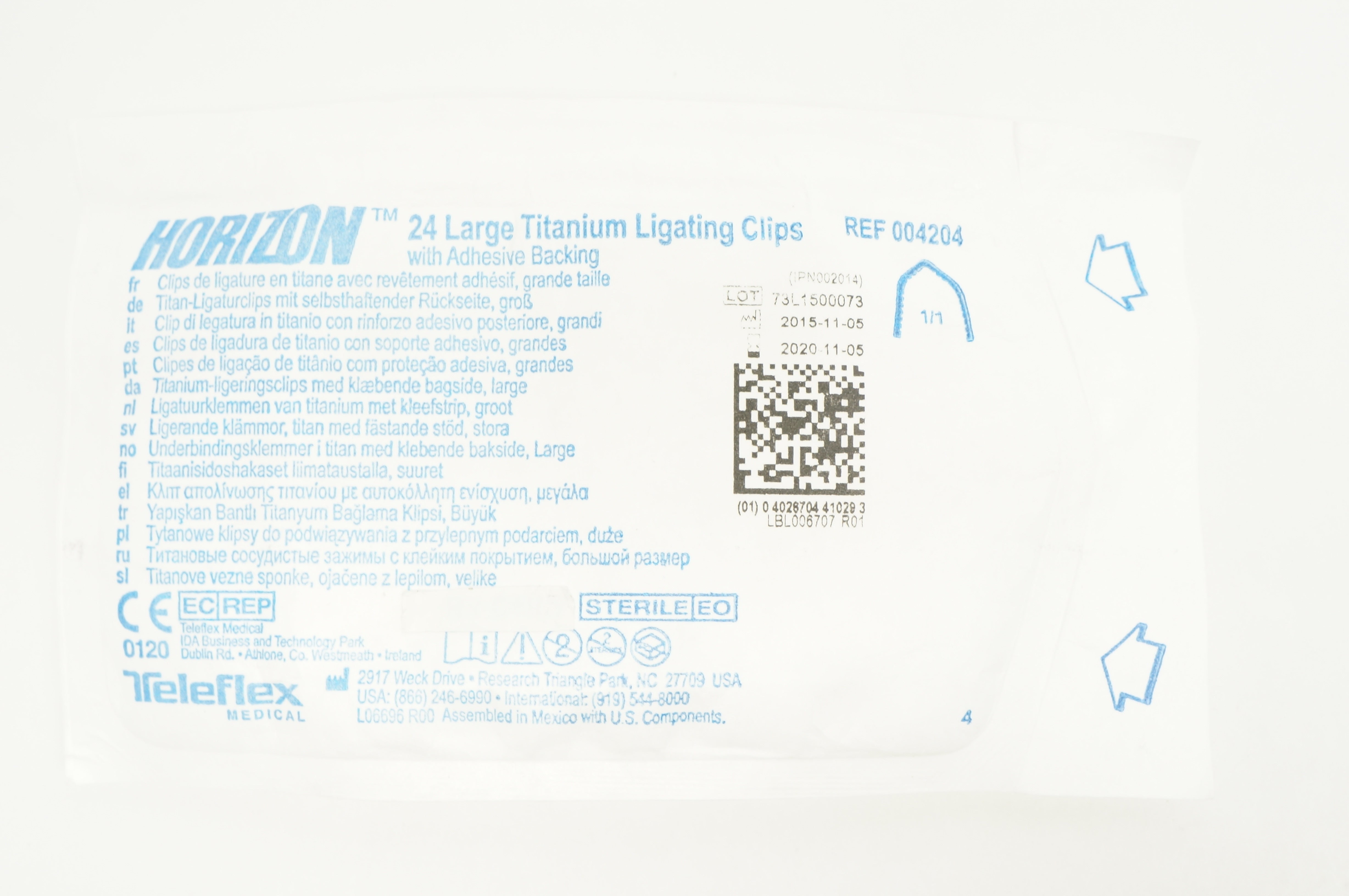 Teleflex 004204 24 Large Titanium Ligating Clips with Adhesive Backing (x)