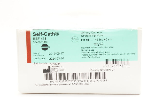 Coloplast 418 Self-Cath Urinary Cath. Male, Fr 18 x 16inch - Box of 30