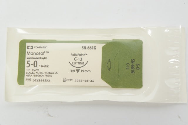 Covidien SN661G 5-0 Monosof Nylon Stre C-13 Cutting 3/8c 19mm 18inch (x)