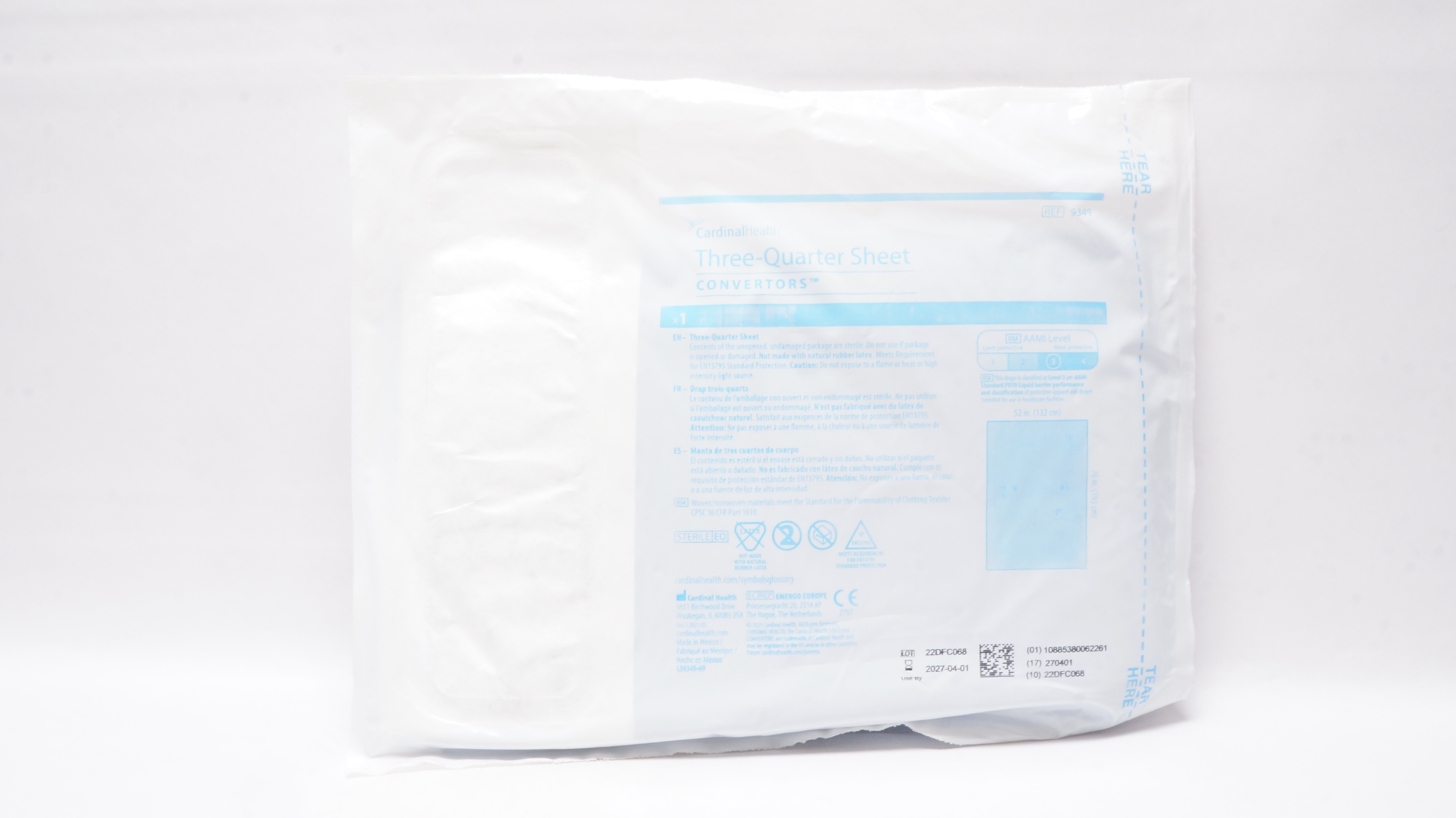 Cardinal Health 9349 Convertors Three-Quarter Sheet  52inch x 76inch