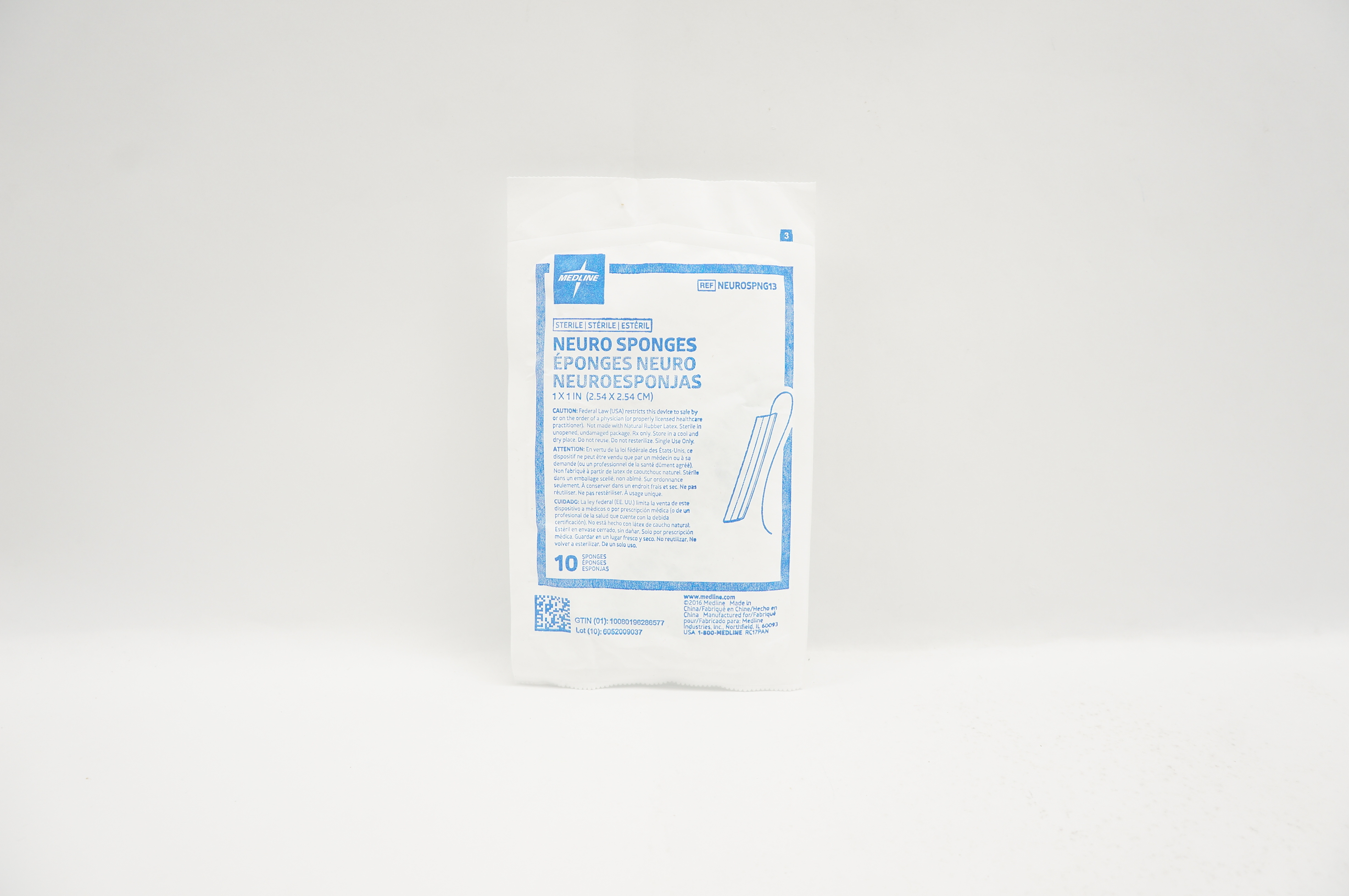 Medline NEUROSPNG13 Neuro Sponges 1inch x 1inch - Pack of 10