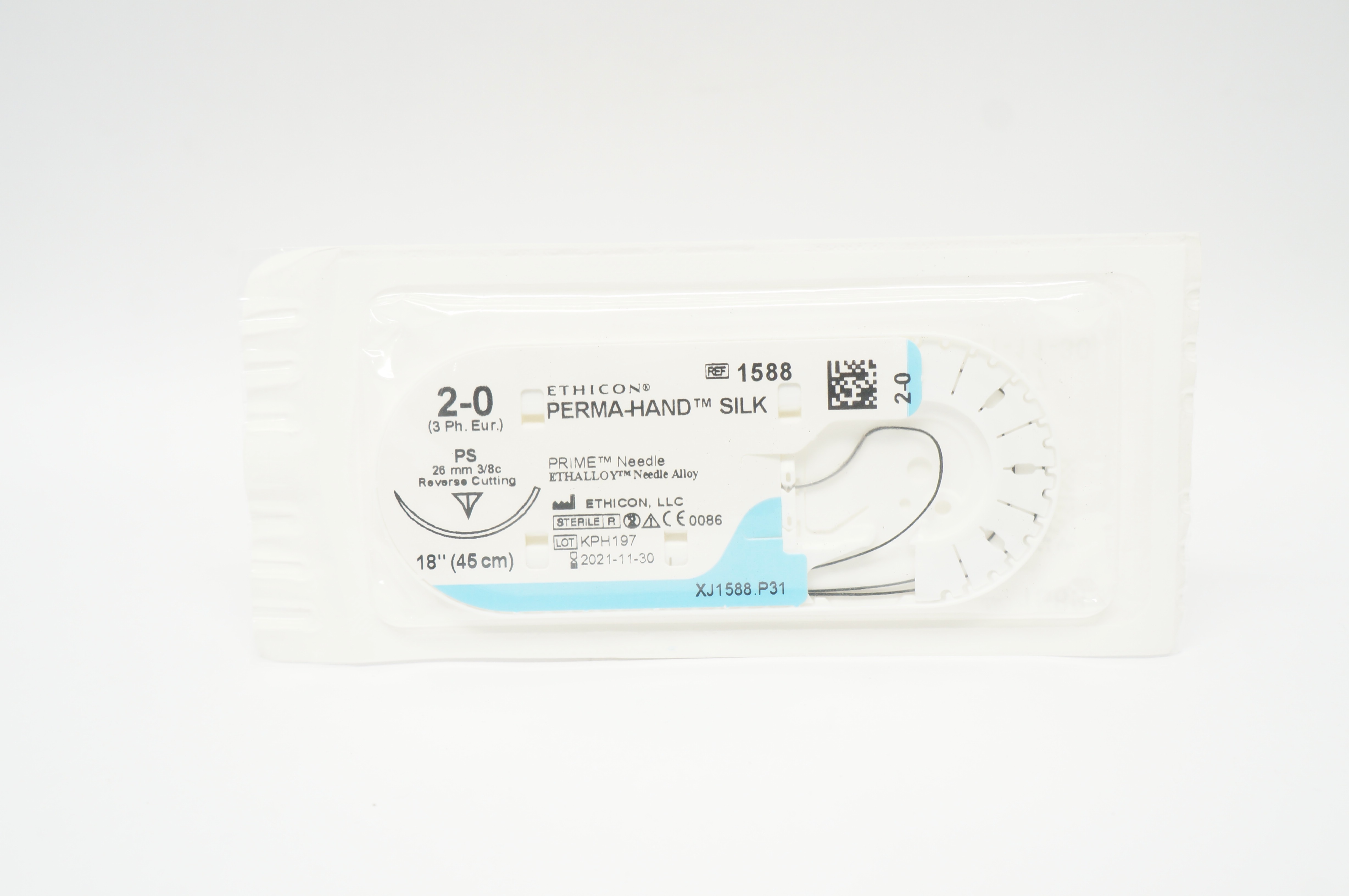 Ethicon 1588 2-0 PERMA-HAND SILK Stre PS 26mm 3/8c Reverse Cutting, 18inch (x)