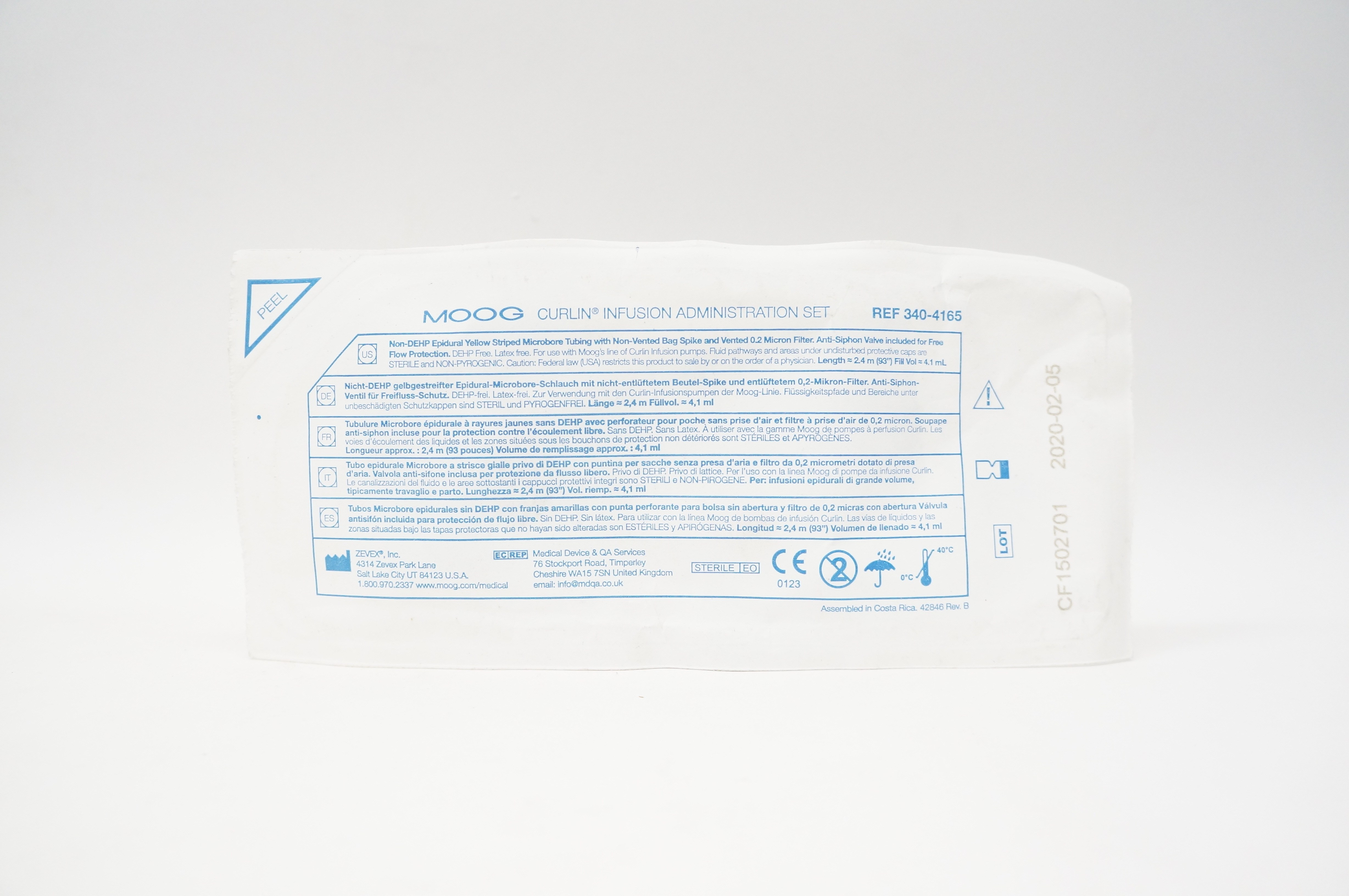 Zevex 340-4165 Moog Curlin Infusion Administration Set 93 inch x 4.1mL (x)