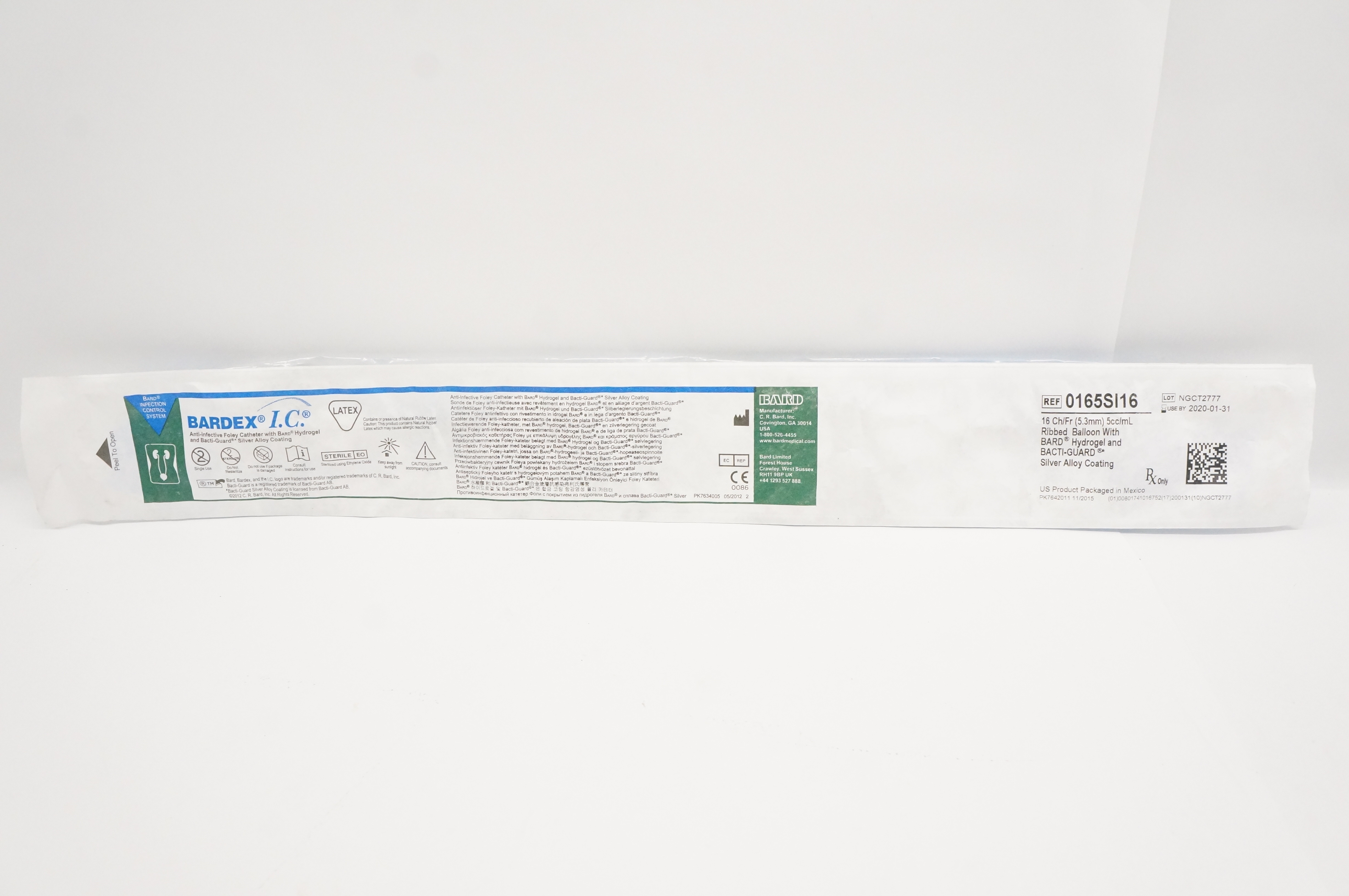 Bard 0165SI16 Bardex I.C. Anti-Infective Foley Cath. 16Ch/Fr 5cc/mL (x)