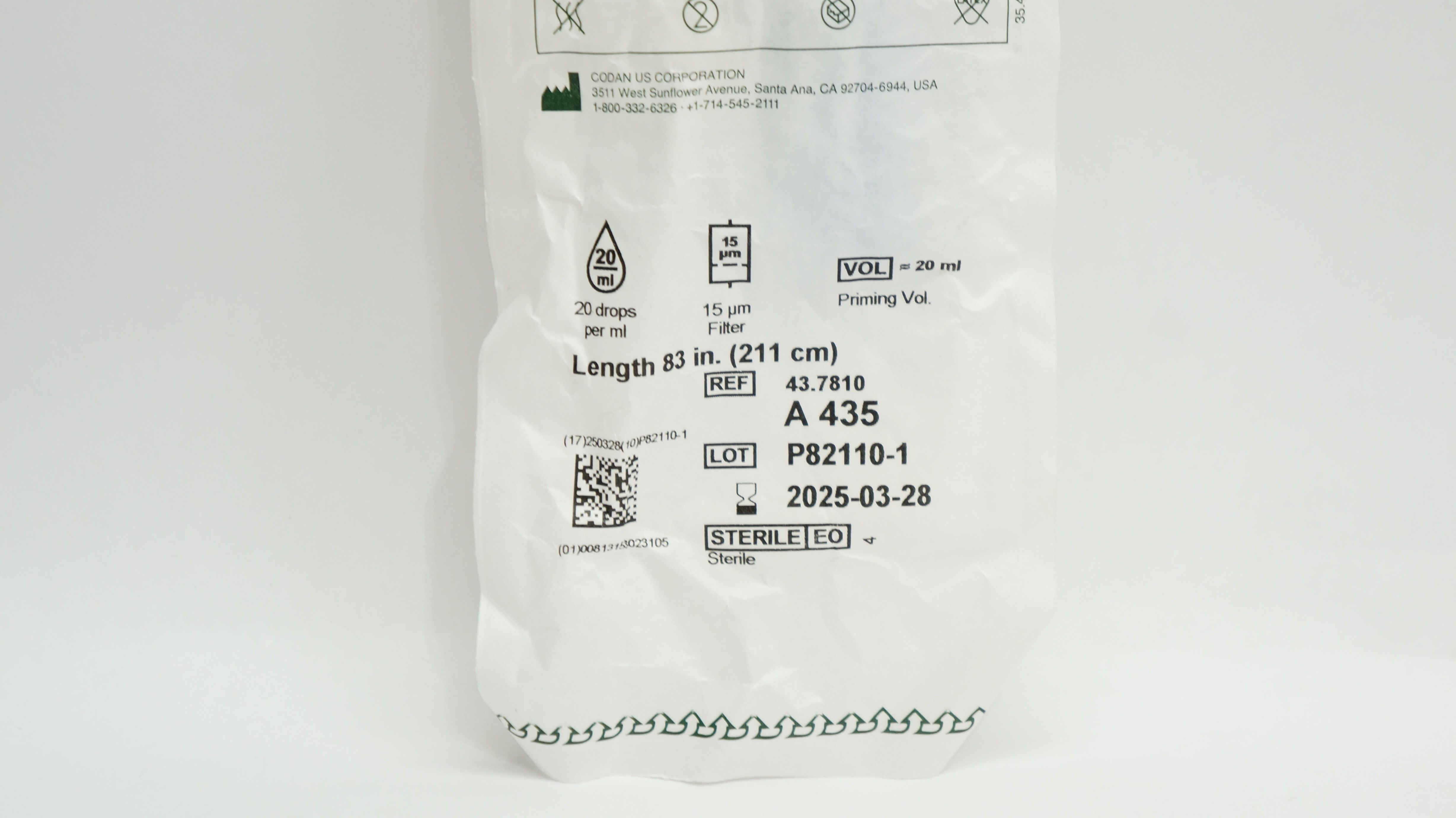 Codan 43.7810 Universal IV Set 20Drops/ml Filter 15µm 83inch, Prim. Vol. 20ml