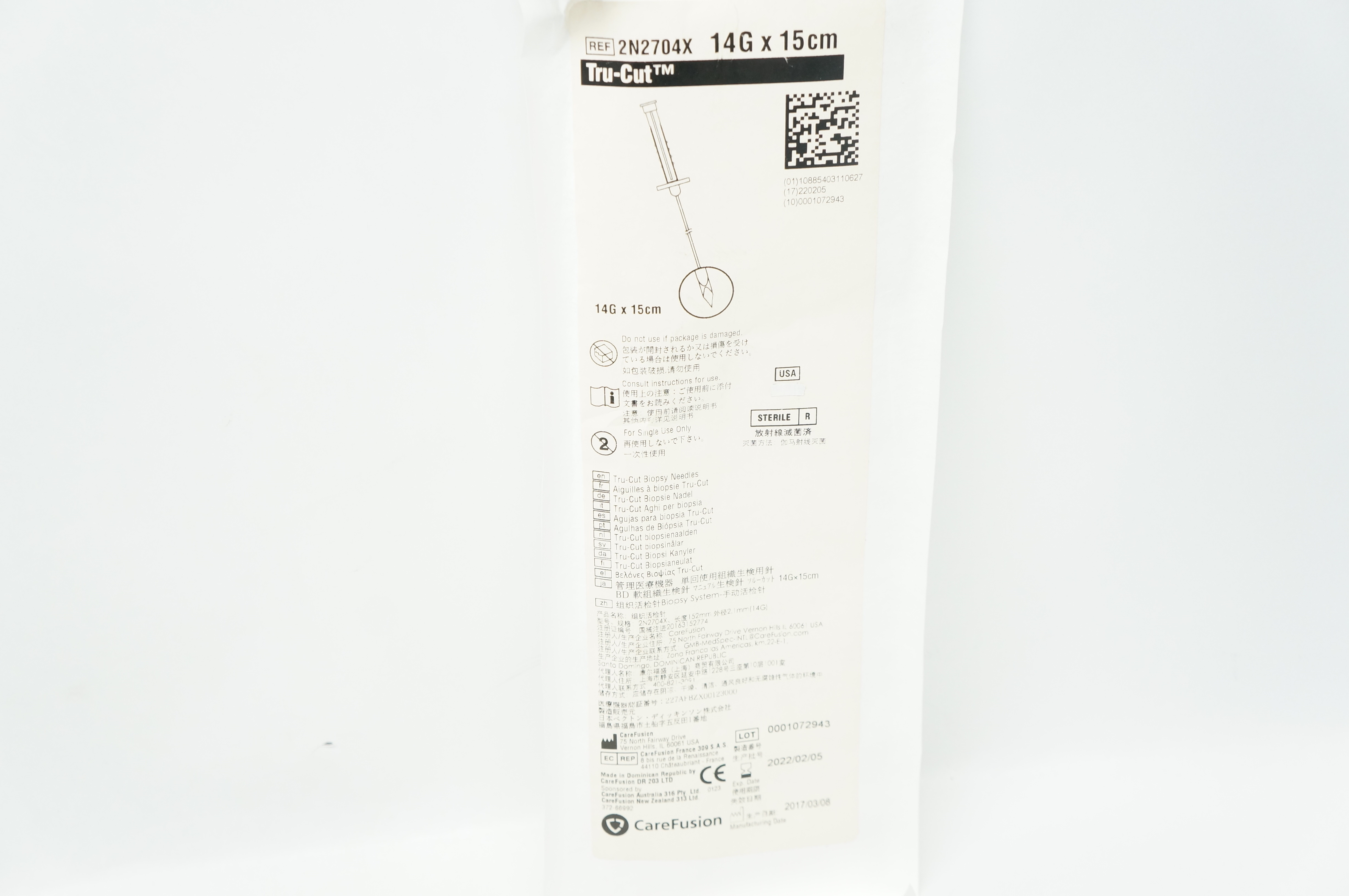 CareFusion 2N2704X Tru-Cut Biopsy Ndles 14G x 15cm (x)