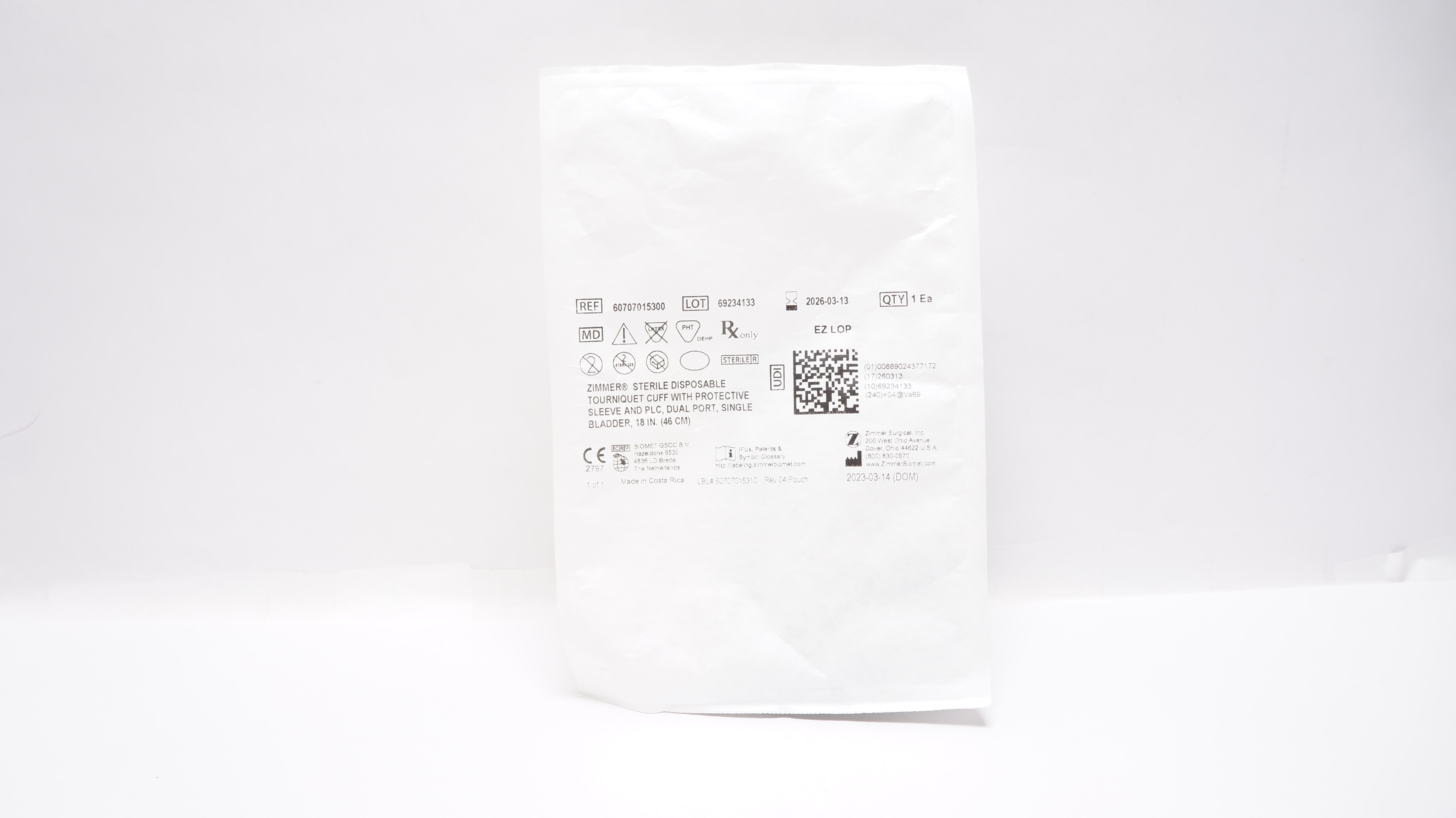 Zimmer 60707015300 Sterile Disposable Tourniquet Cuff 18inch