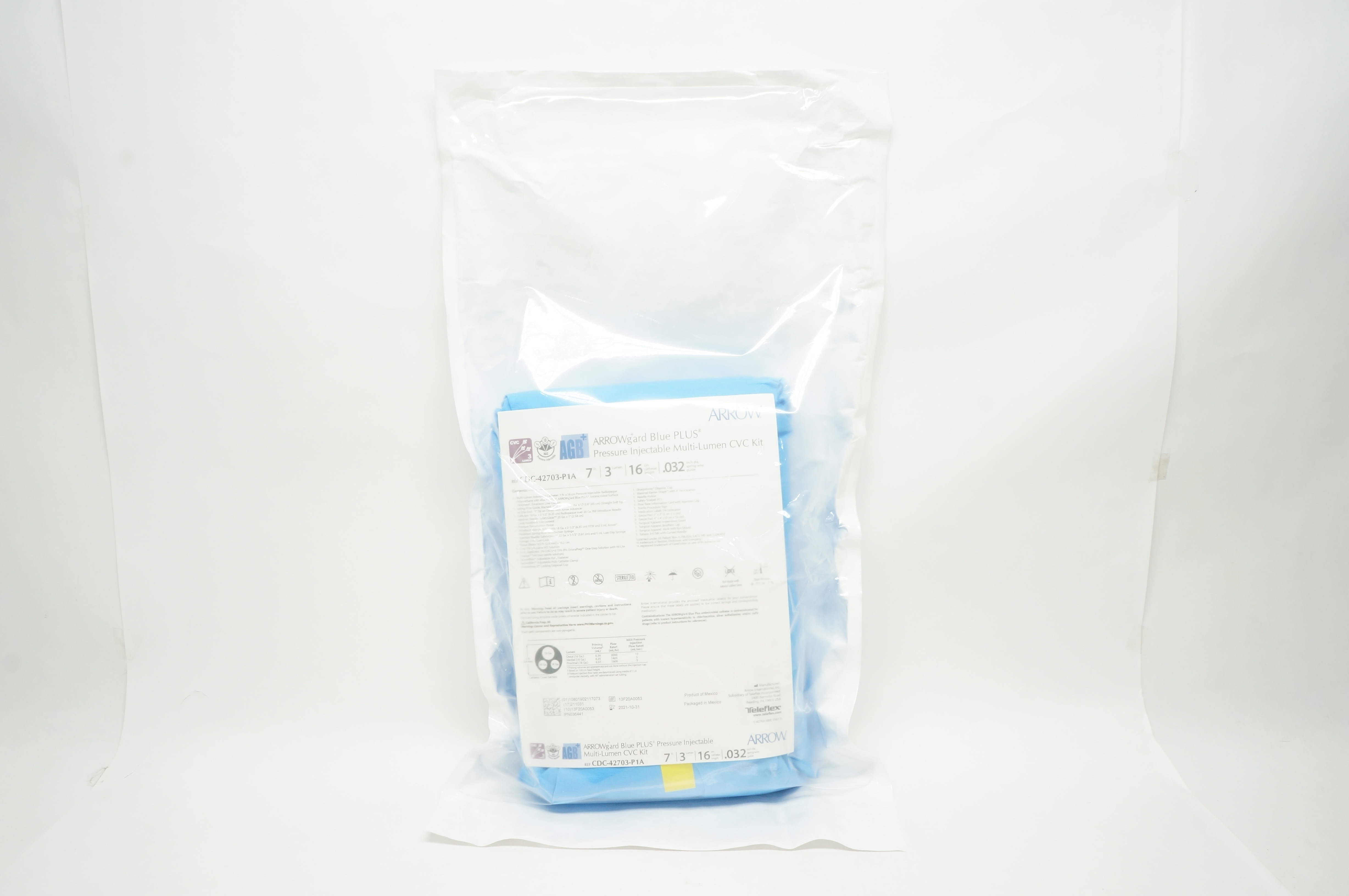 Teleflex CDC-42703-P1A Arrow Pressure Injectable Multi-Lumen CVC Kit 7Fr x 16cm