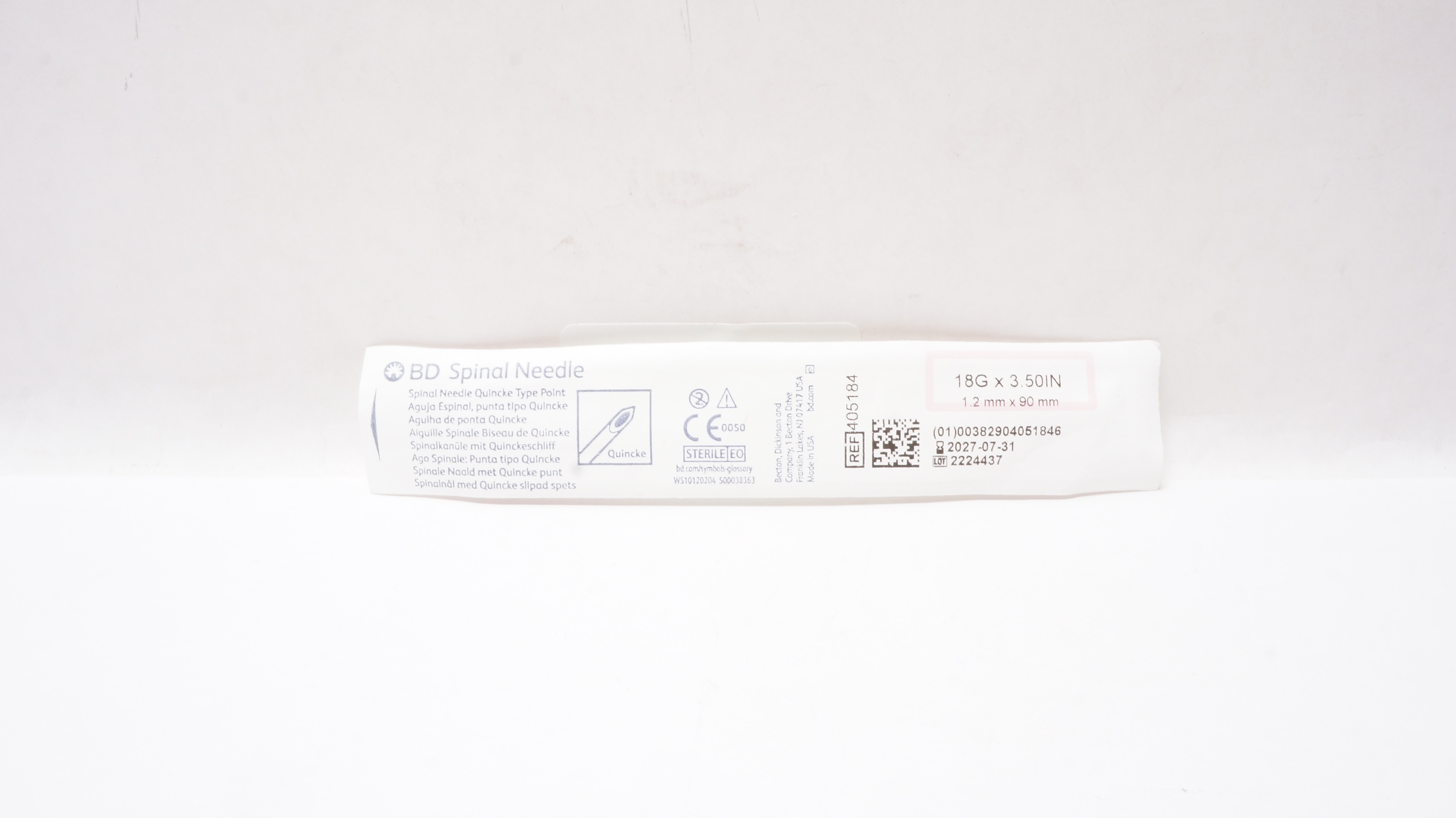 BD 405184 Spinal Ndle Quincke Type Point 18G x 3.5inch