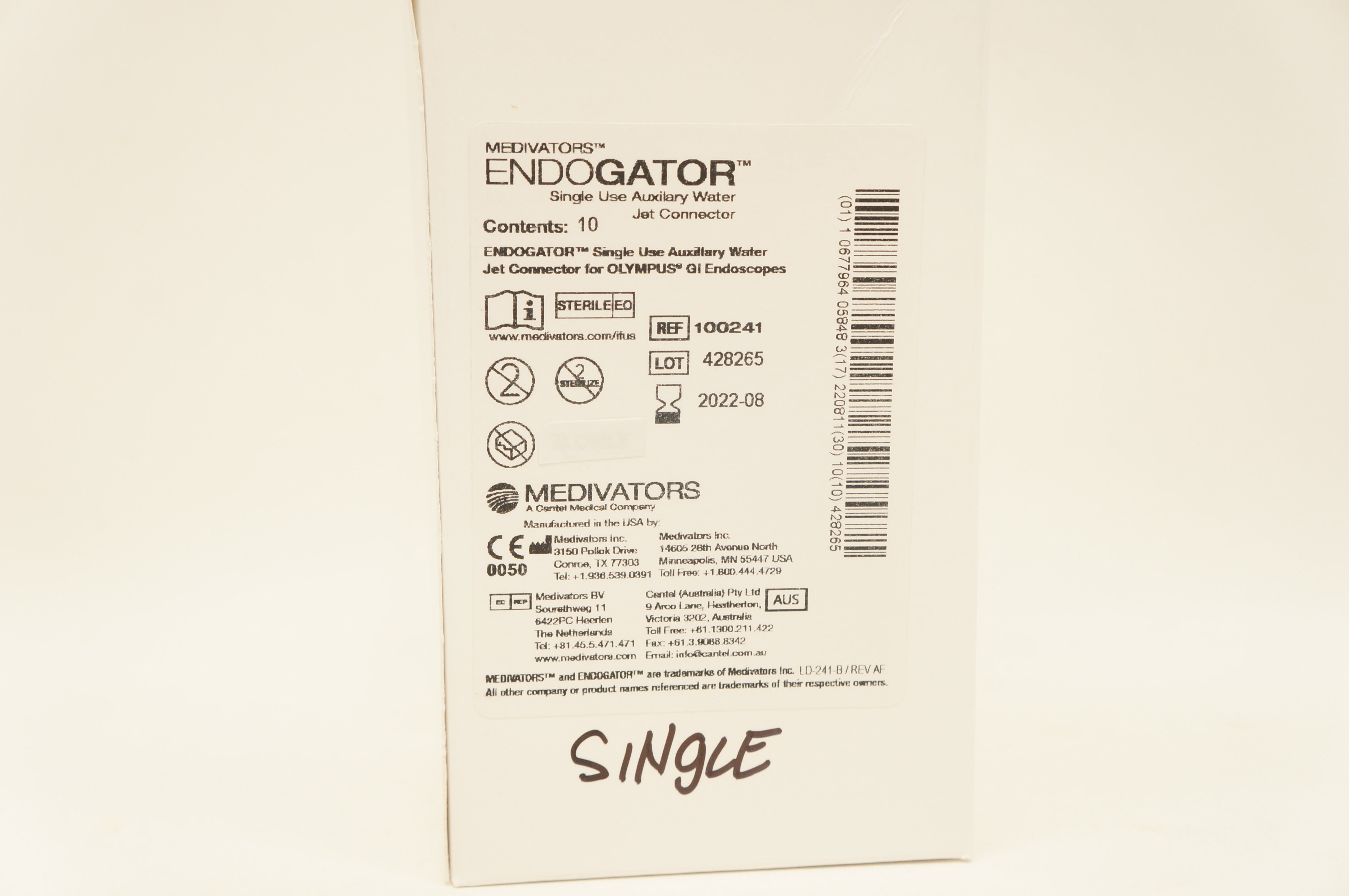 Medivators 100241 Endogator Auxilary Water Jet Connector - Box of 10