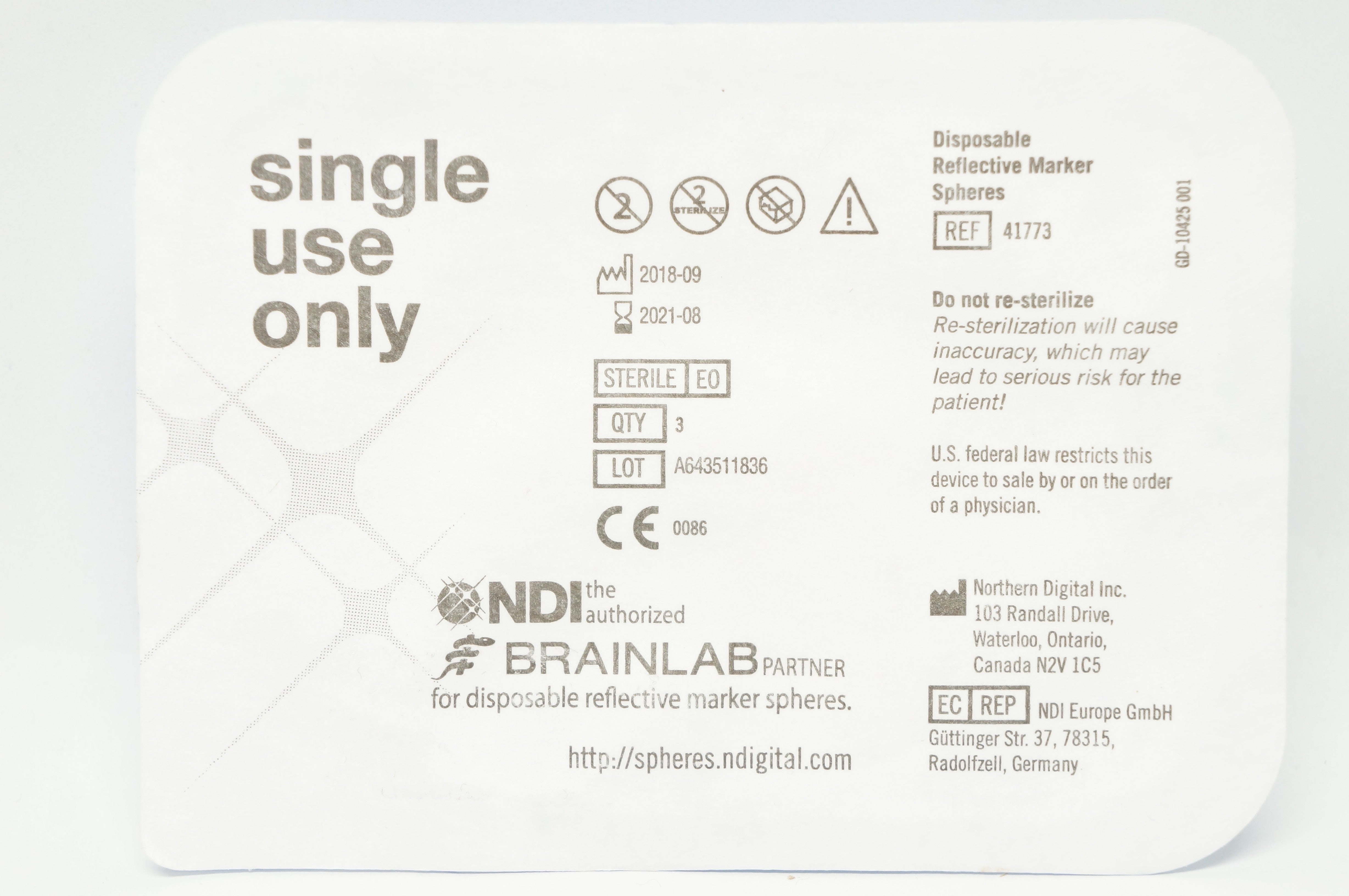 Brainlab 41773 Disposable Reflective Marker Spheres (x) Box of 3