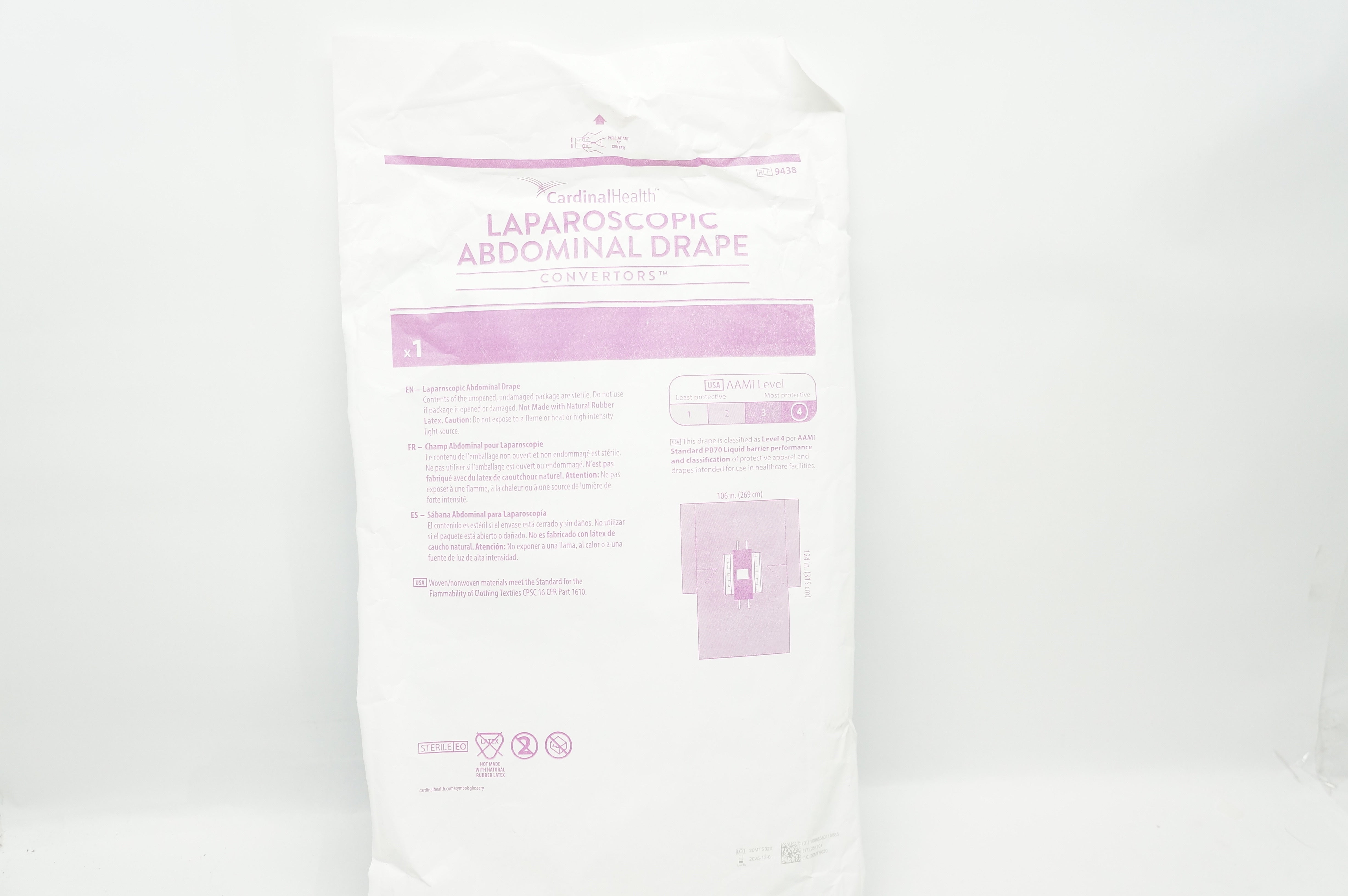 Cardinal Health 9438 Laparoscopic Abdominal Drape Convertors Tiburon 106 x124in