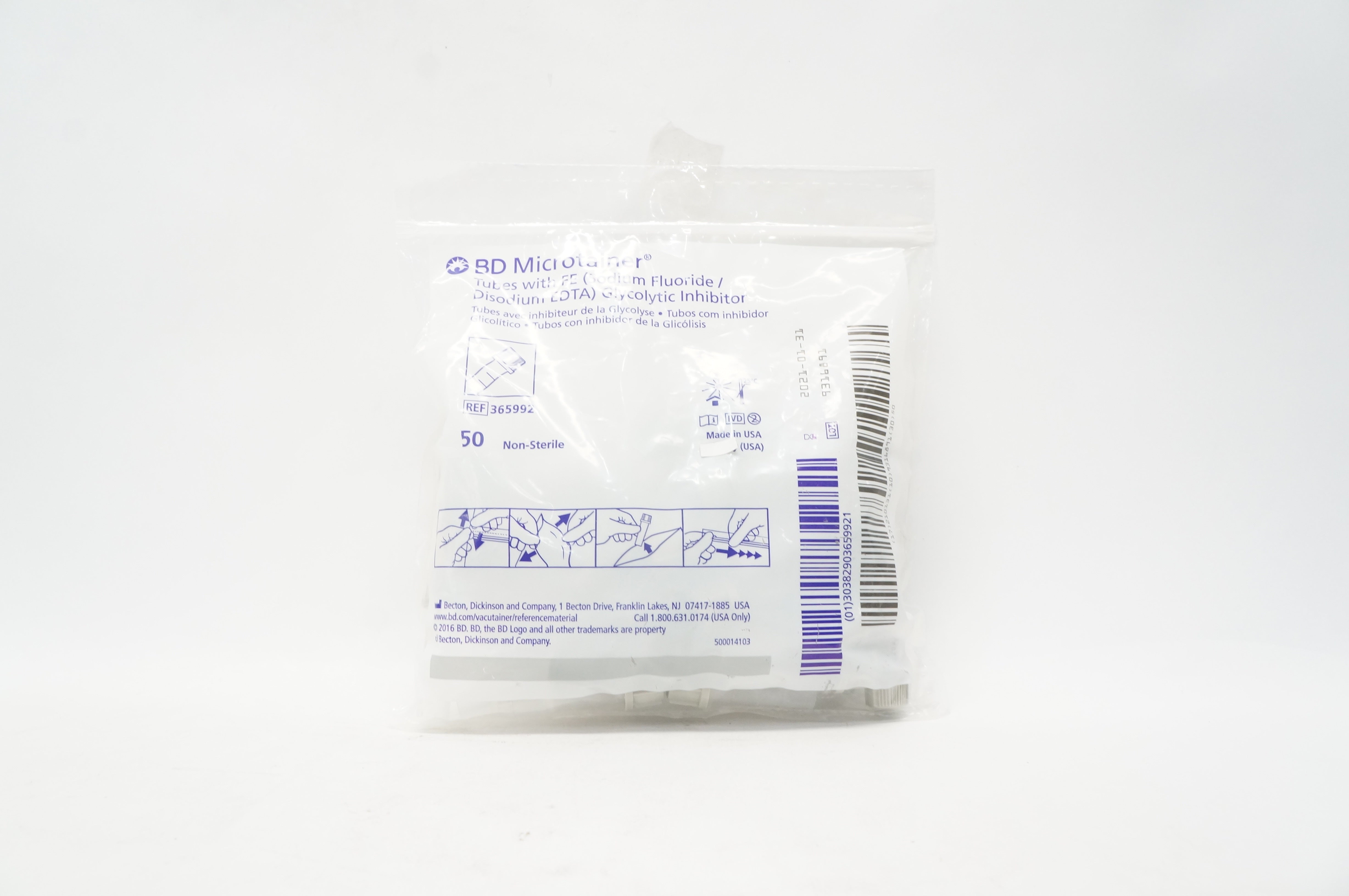 BD 365992 Microtainer Tubes with FE Glycolytic Inhibitor (x) - Pack of 50