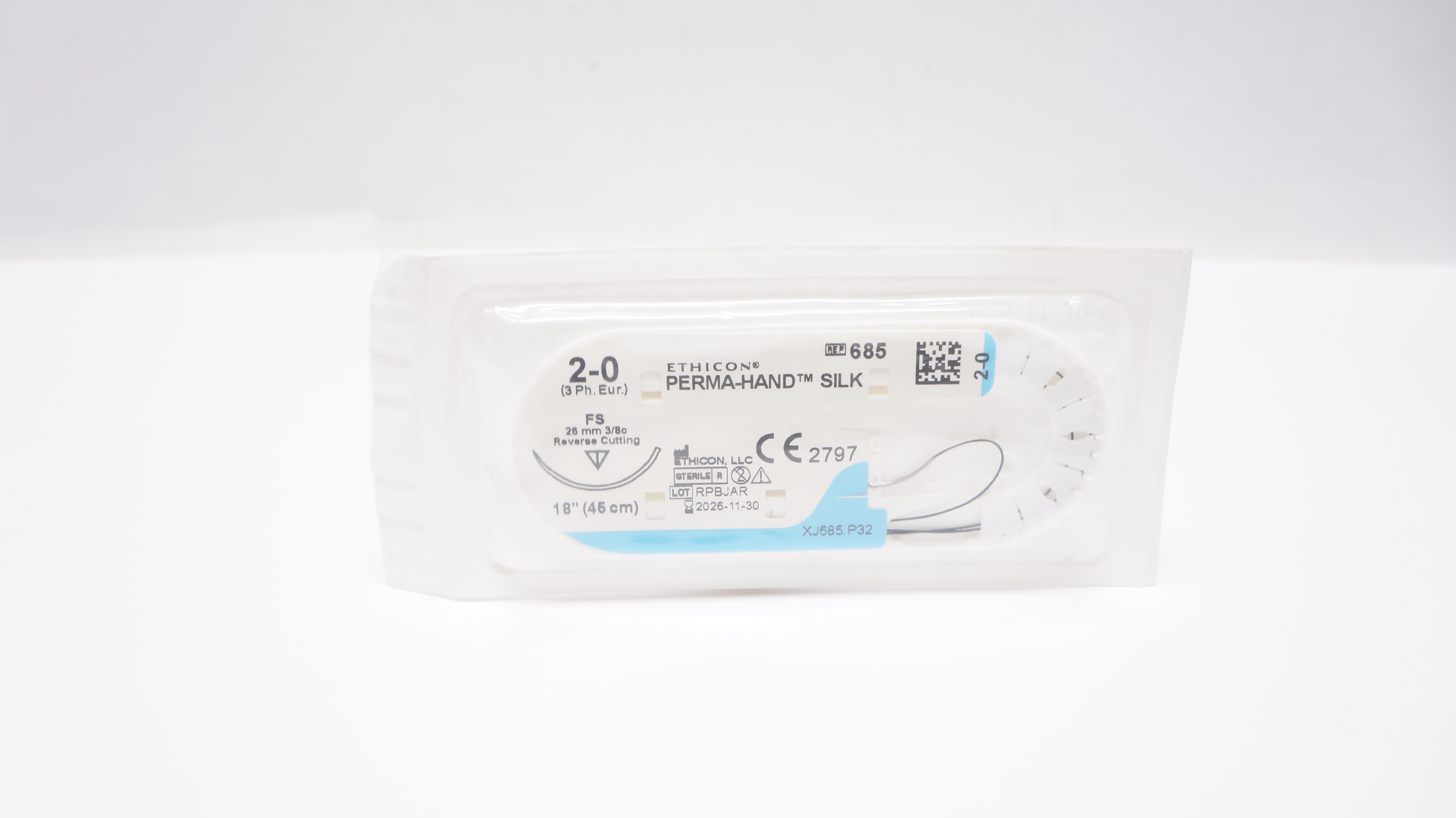 Ethicon 685 2-0 Perma-Hand Silk Stre FS 26mm 3/8c Reverse Cutting, 18inch