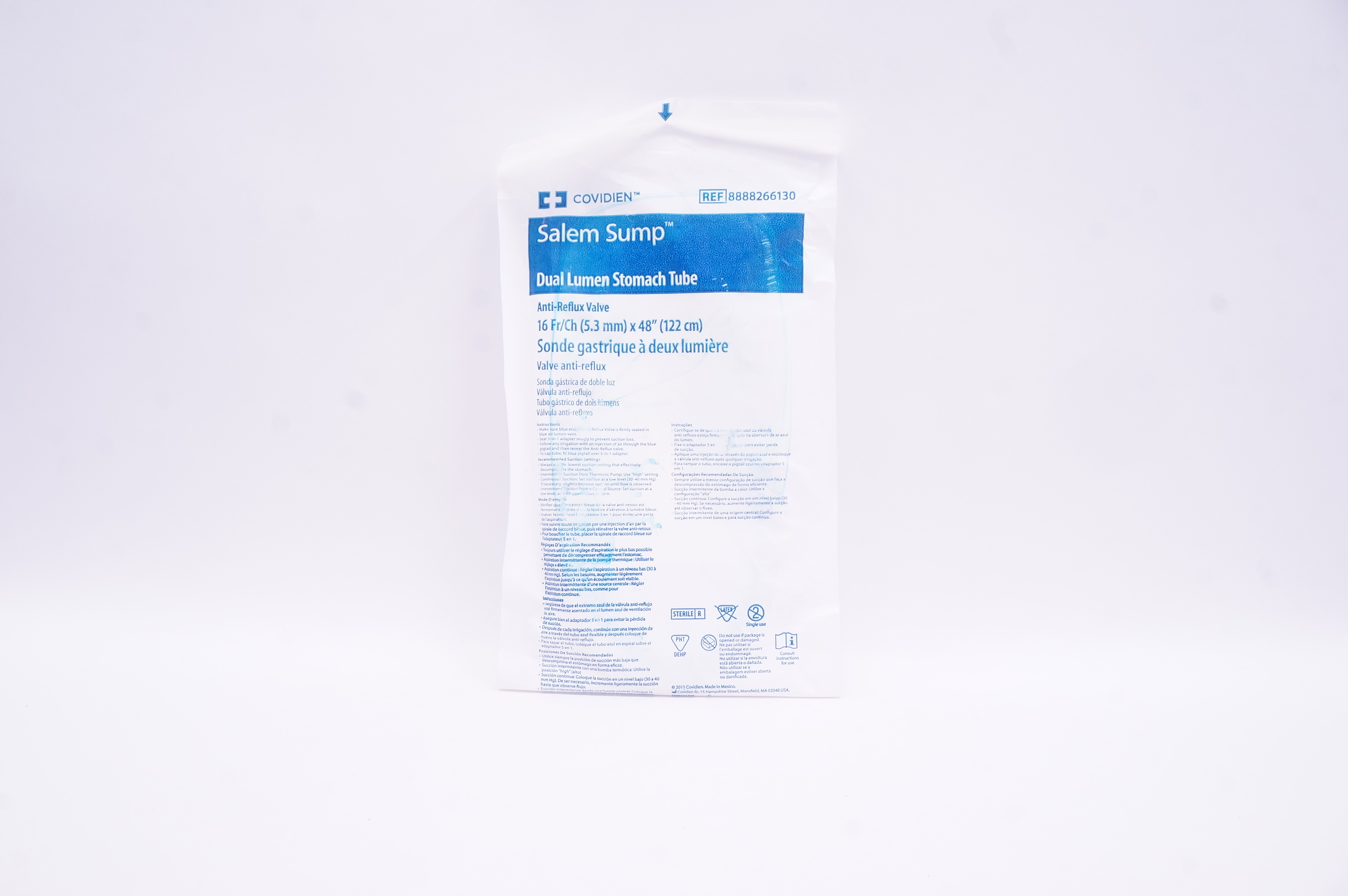 Covidien 8888266130 Salem Sump Dual Lumen Stomach Tube 16Fr/Ch x 48 inch