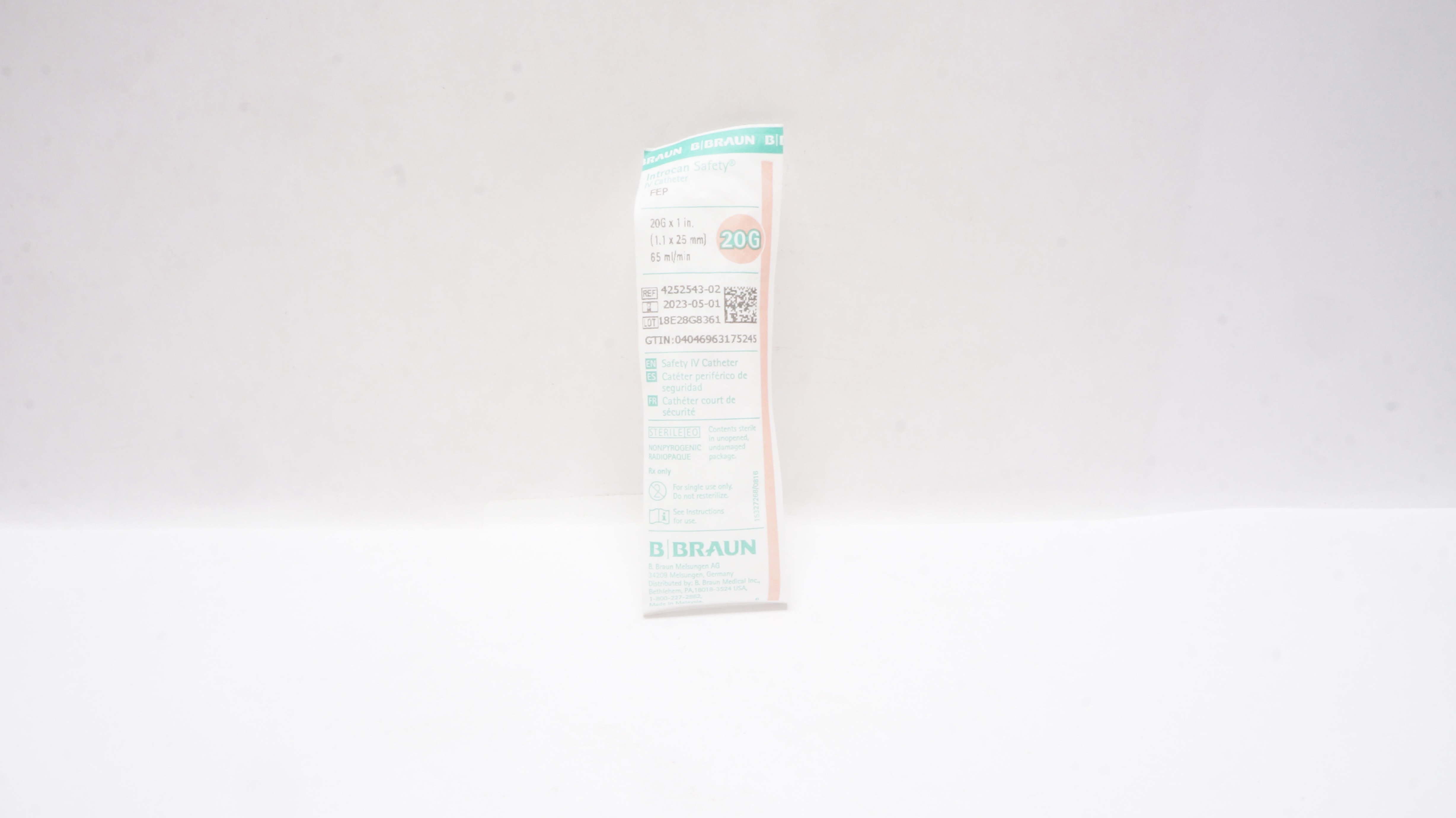 Braun 4252543-02 Introcan Safety IV Cath. 20G x1inch 65ml/min (x)